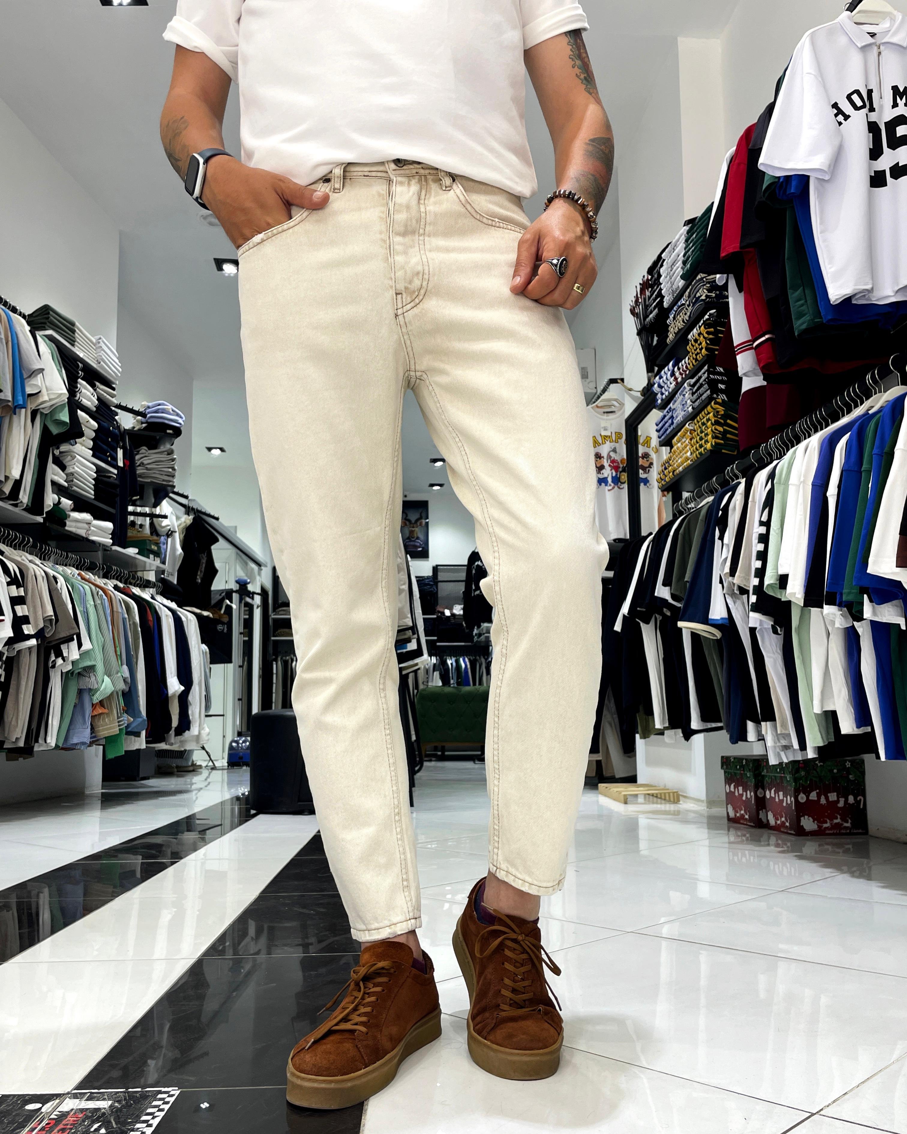 Taş Rengi Boyfriend Fit Erkek Jean Pantolon - taş