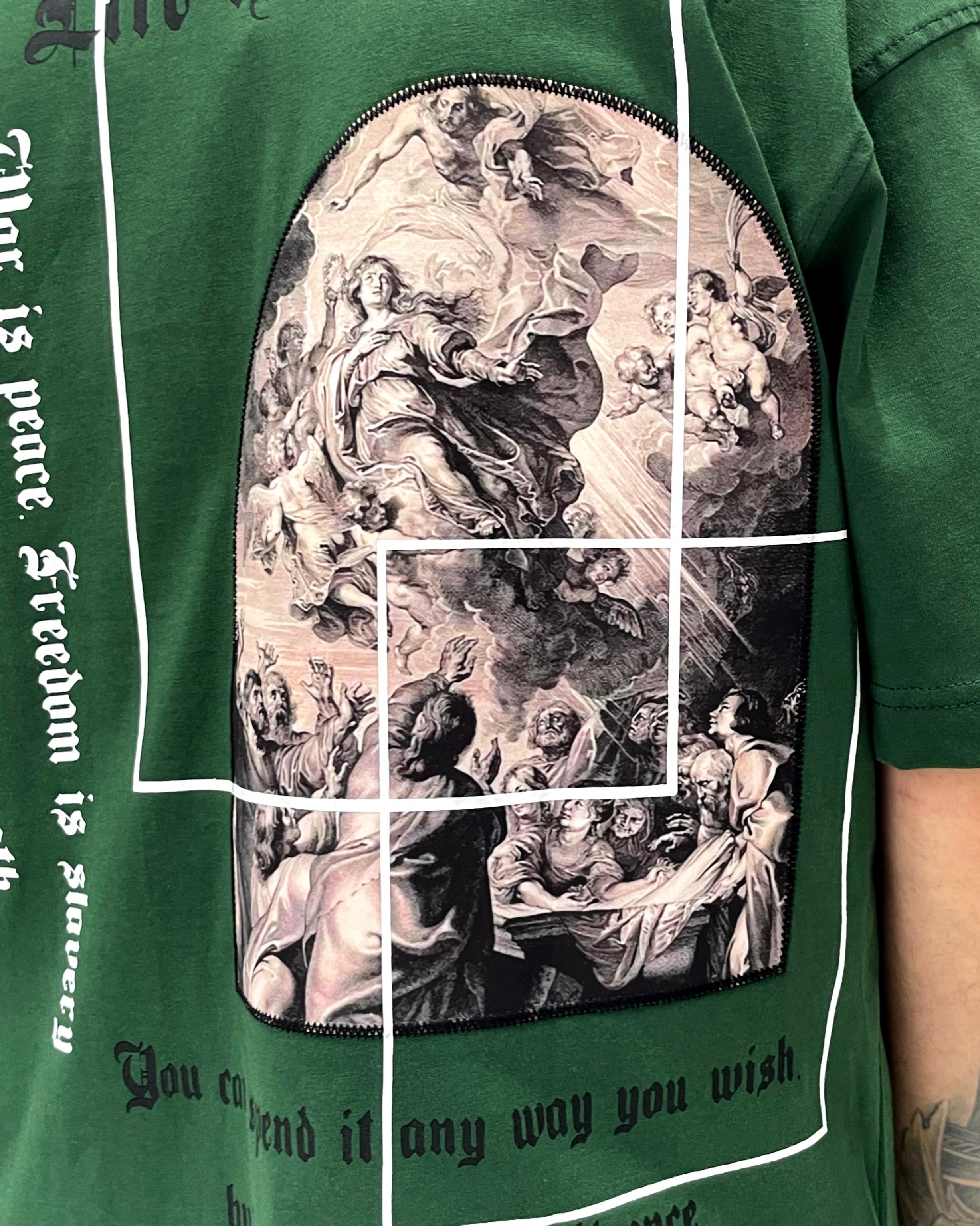 Antik Kumaş Sırt Baskılı Oversize Erkek T-Shirt - haki