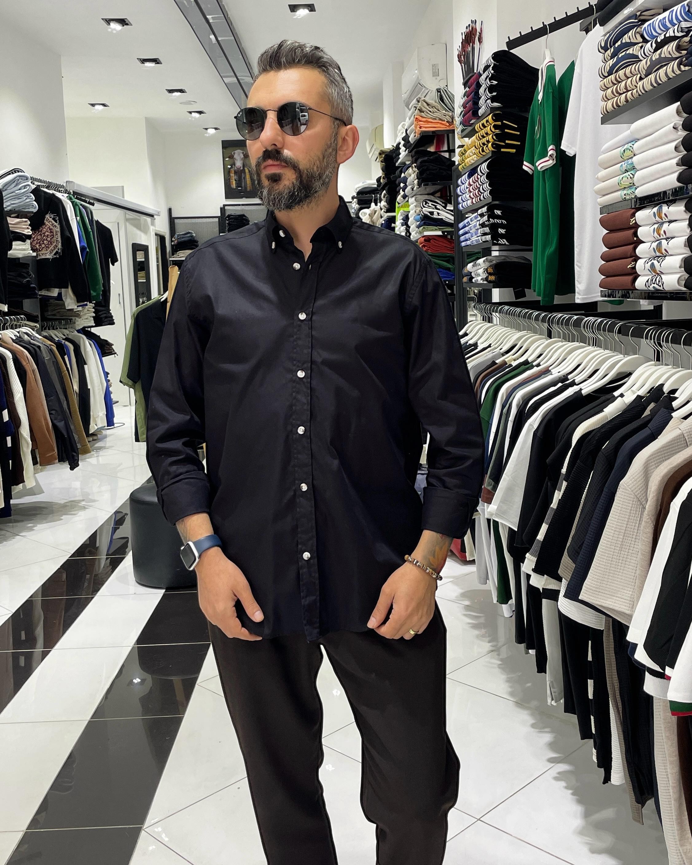 Regular Fit  Pamuklu Erkek Gömlek - siyah