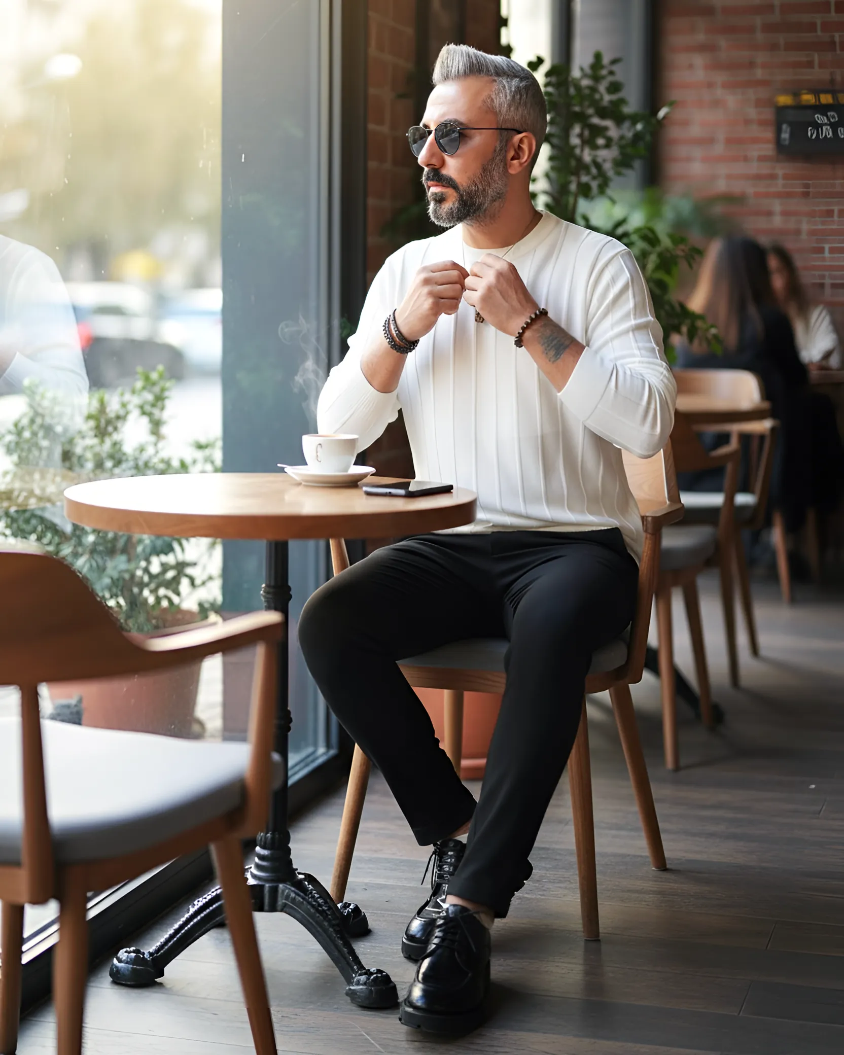 La Forma Fitil Dokulu Bisiklet Yaka Erkek Triko Kazak - beyaz