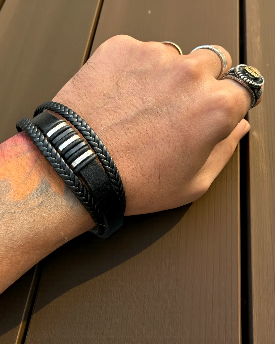 Urban Rings | Siyah Örgü Detaylı Erkek Bileklik