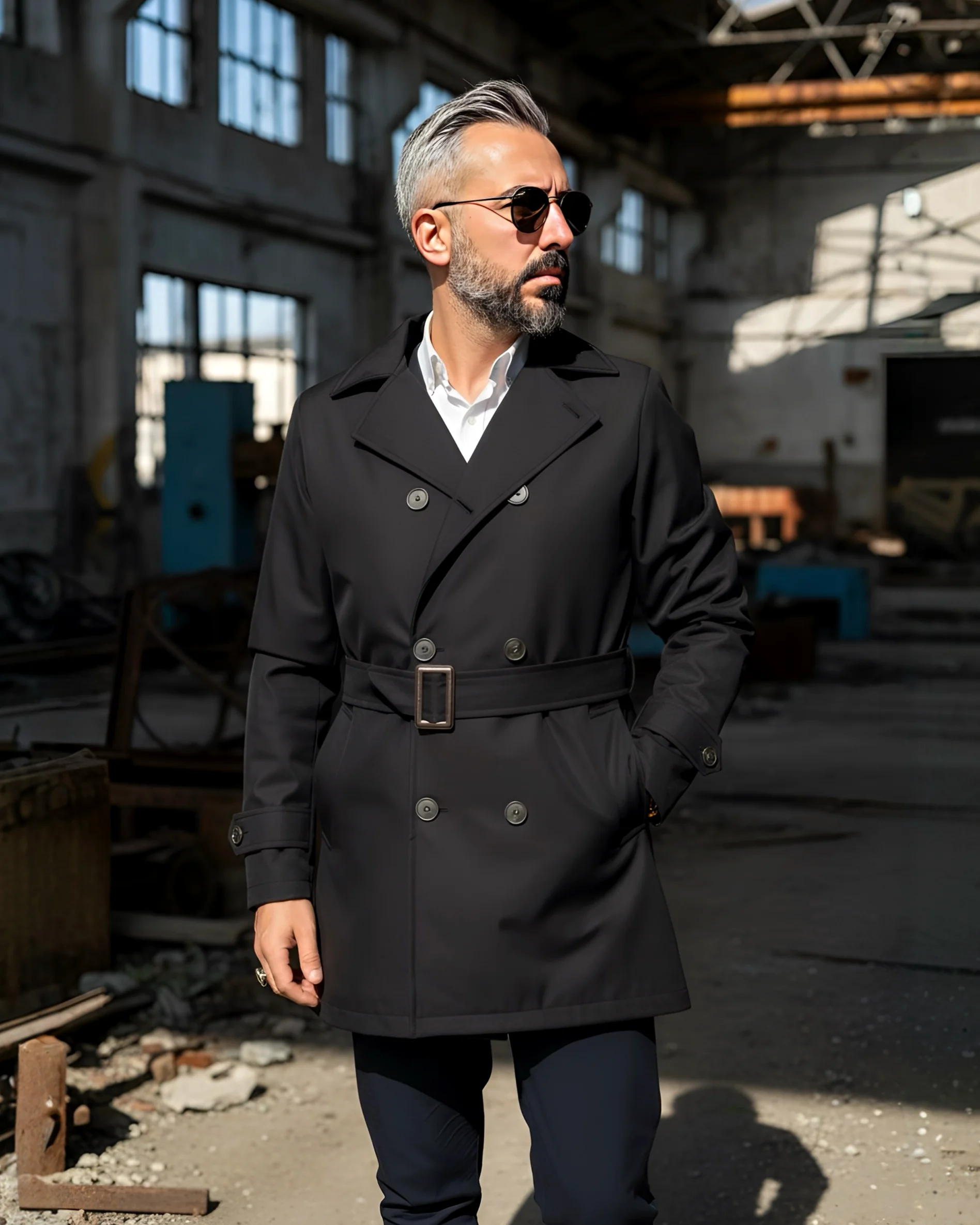 Premium Su Geçirmez Erkek Trençkot - siyah