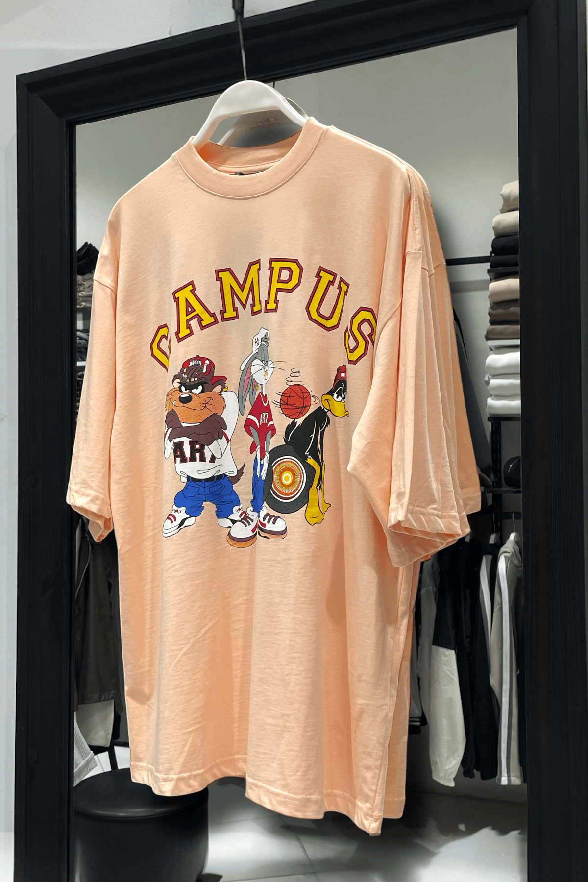 Kampüs Baskılı Oversize %100 Pamuk Erkek T-Shirt – Higo Man - somon