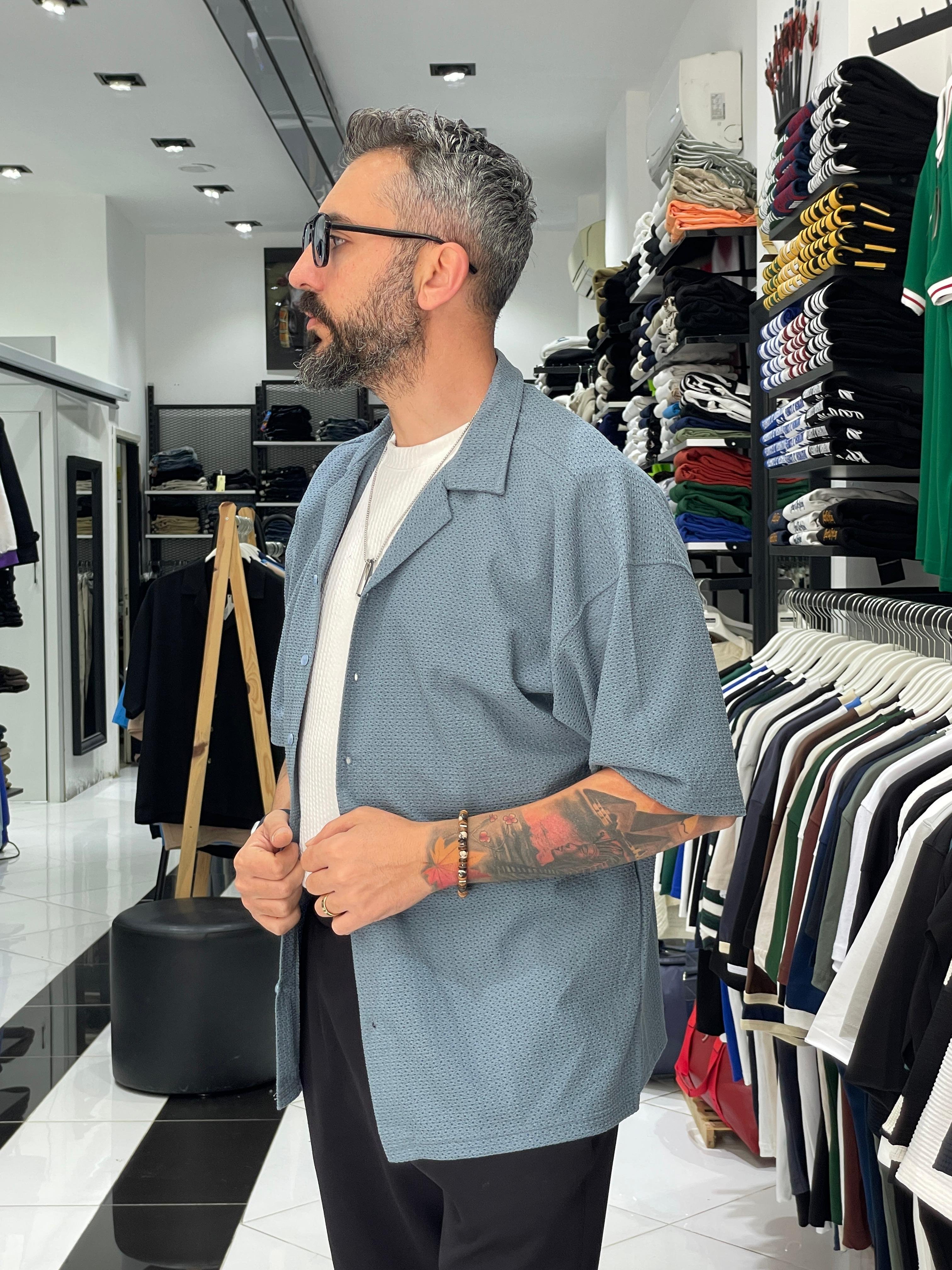 Kısa Kollu Erkek Oversize Gömlek