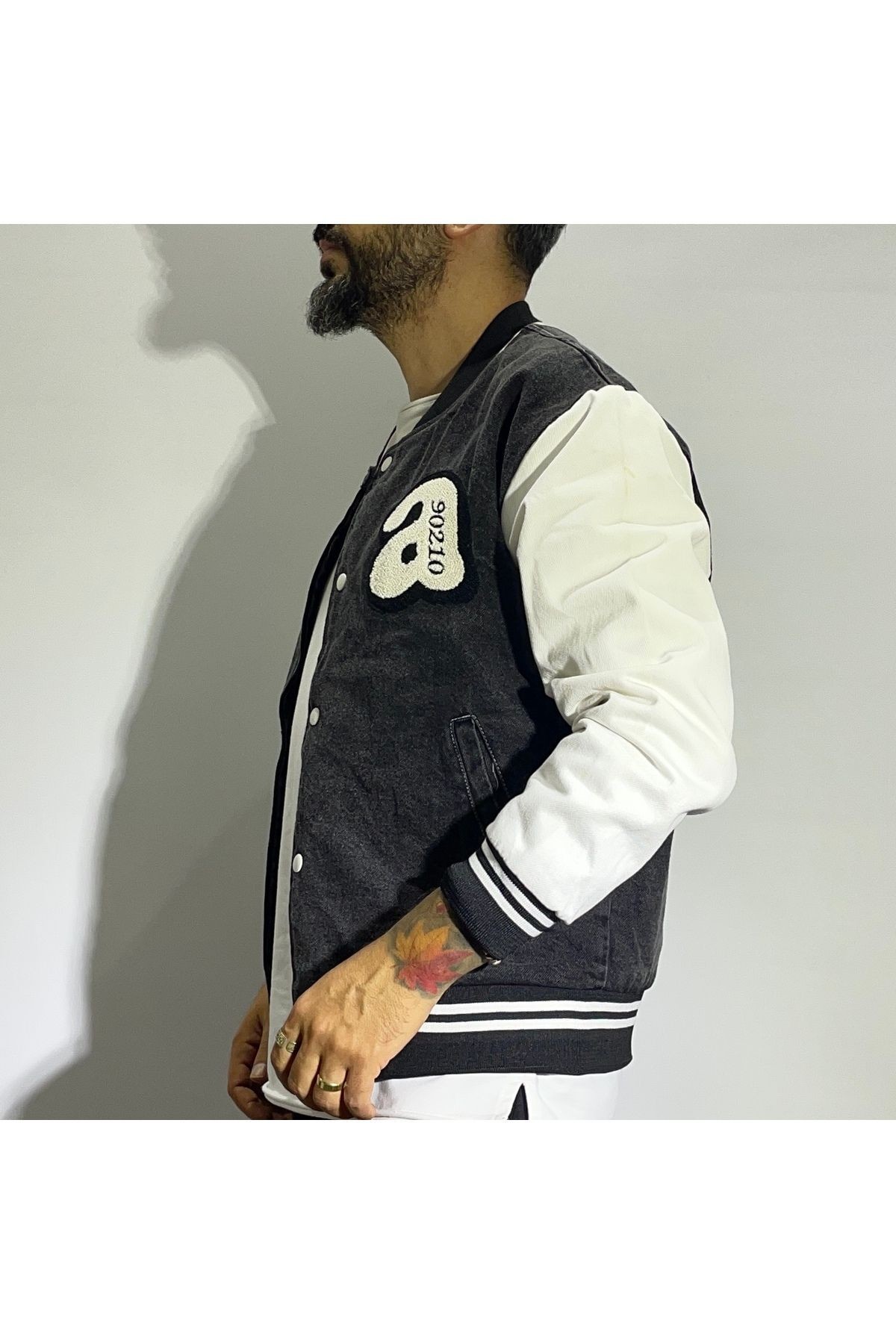 Erkek Denim Oversize Kolej Ceket - siyah