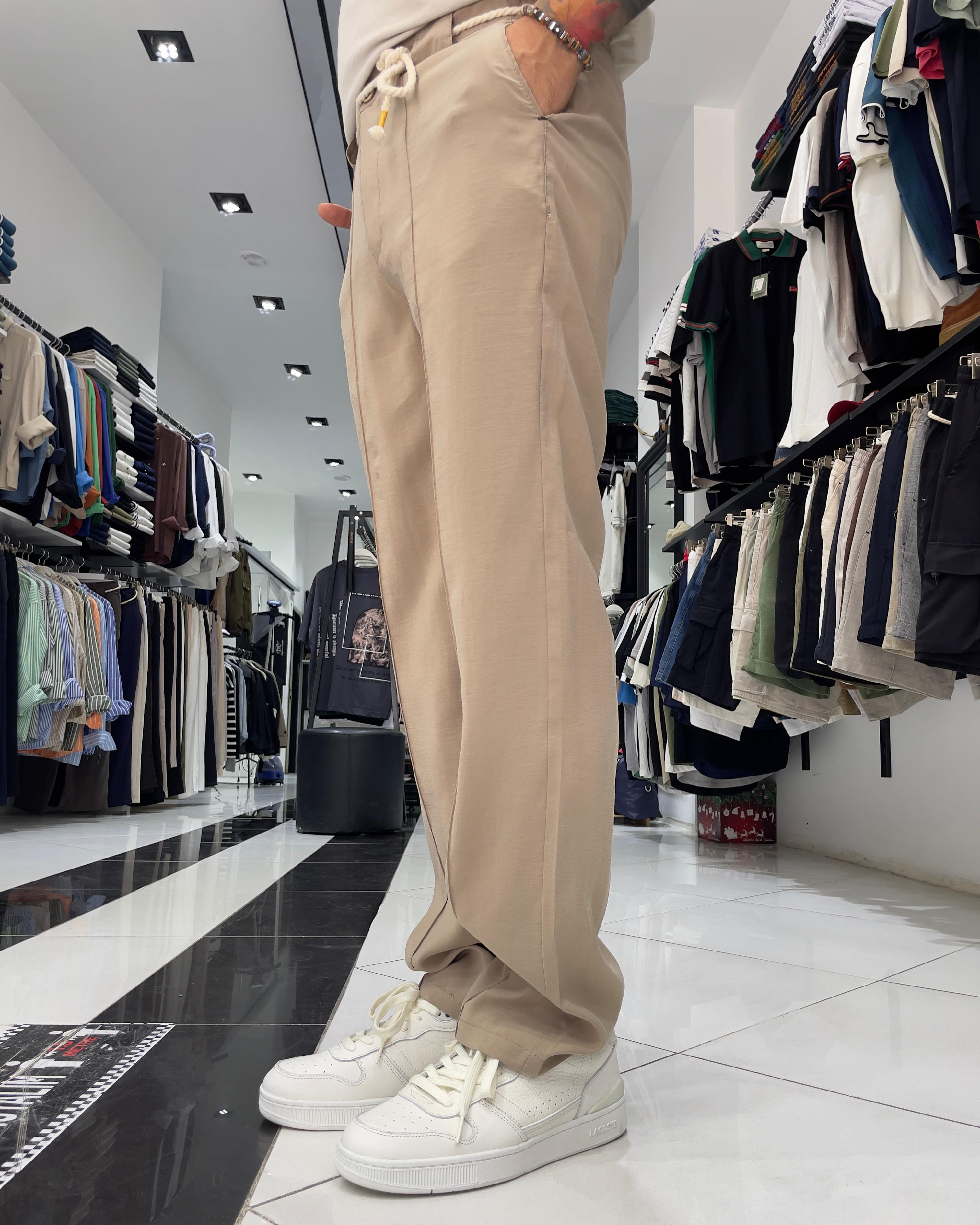 Modal Kumaş Kemer Detaylı Baggy Fit Erkek Pantolon