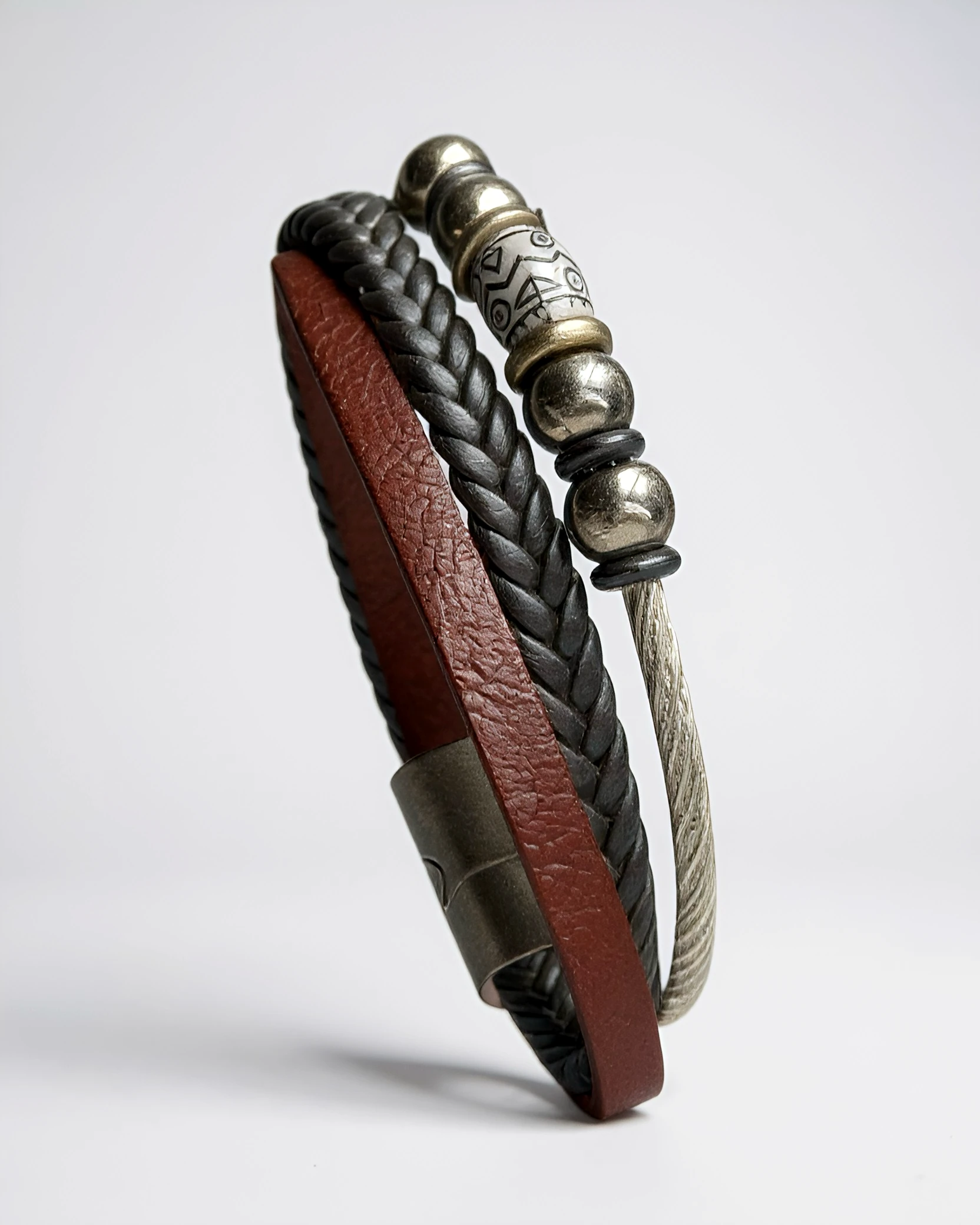 Tribal Nomad | Erkek Deri & Metal Detaylı Bileklik