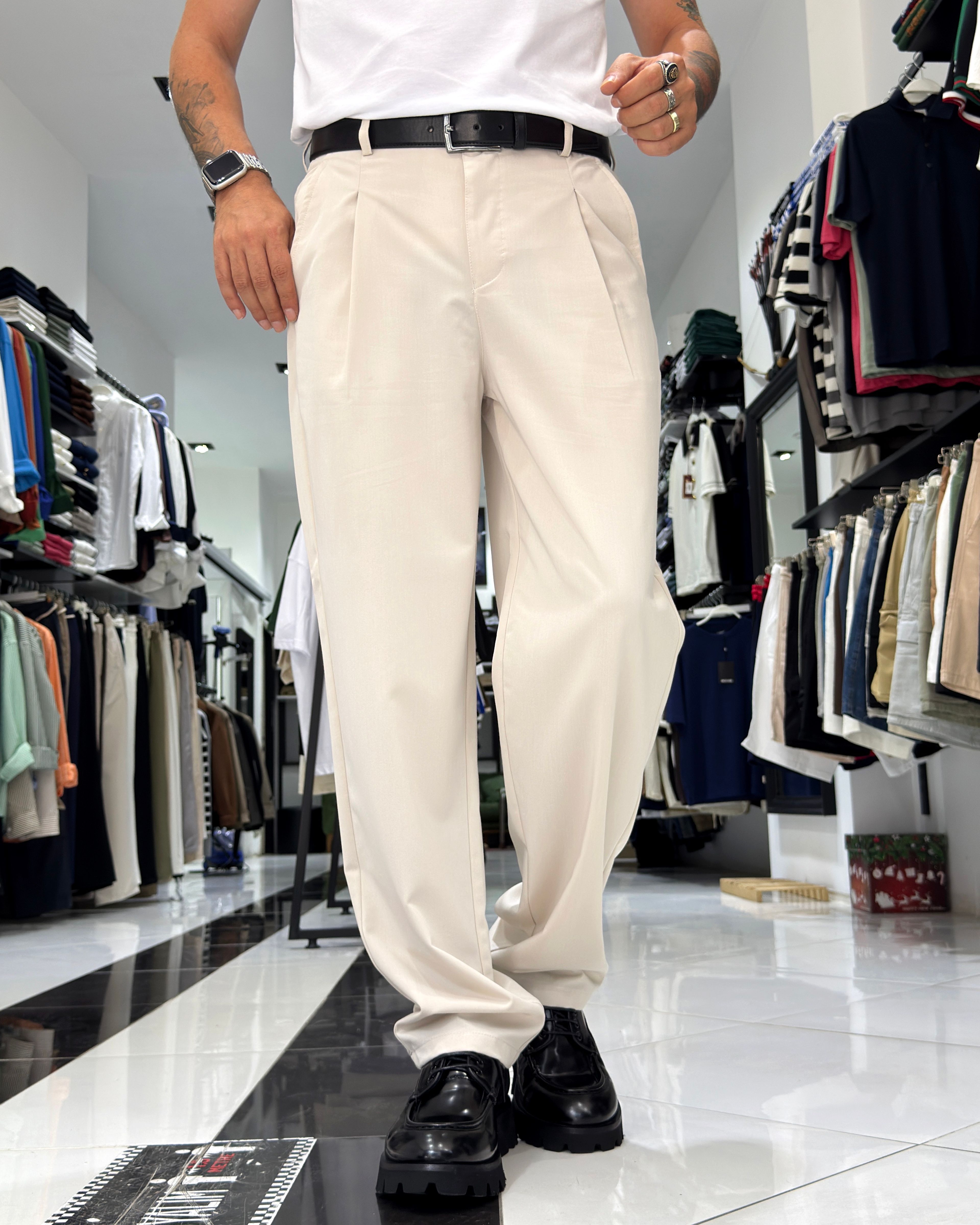 Baggy Fit Pile Detaylı Erkek Pantolon