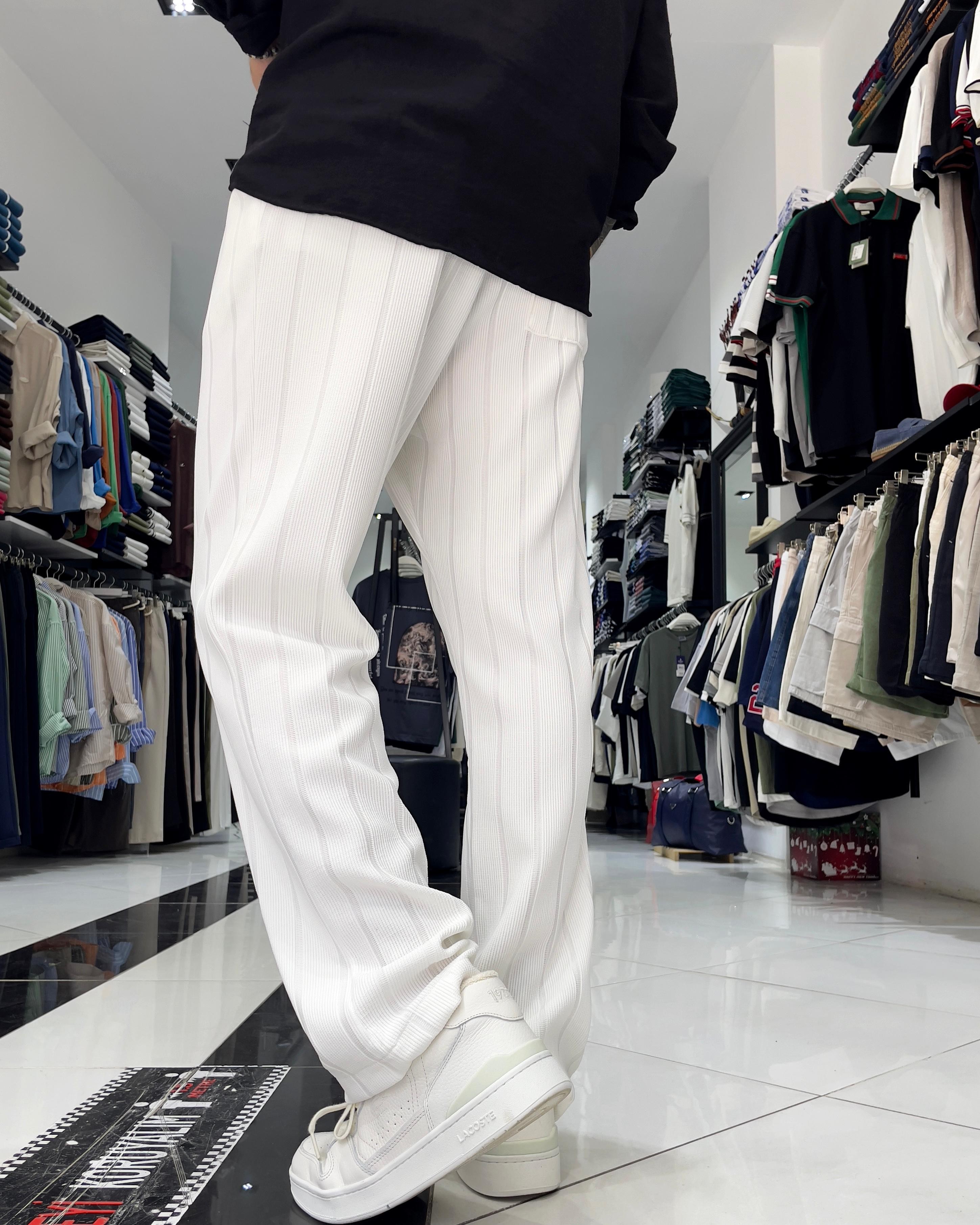 Fitil Desenli Jakarlı Baggy Jogger - beyaz