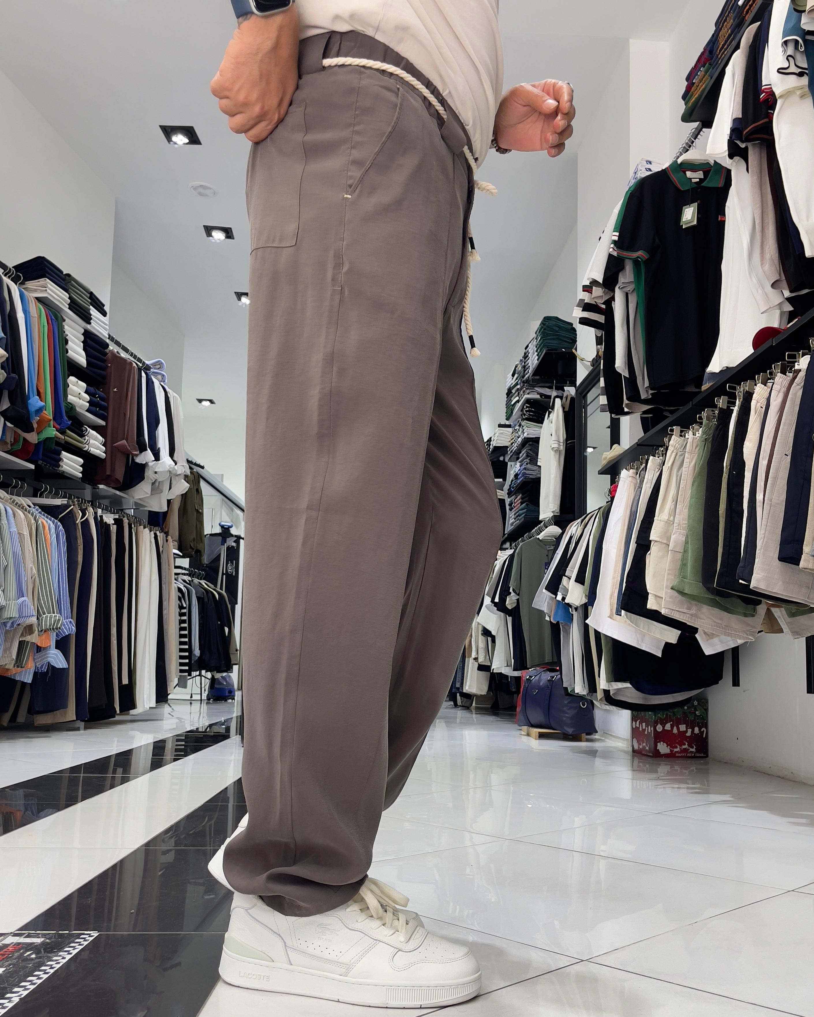 Modal Kumaş Kemer Detaylı Baggy Fit Erkek Pantolon - kahve