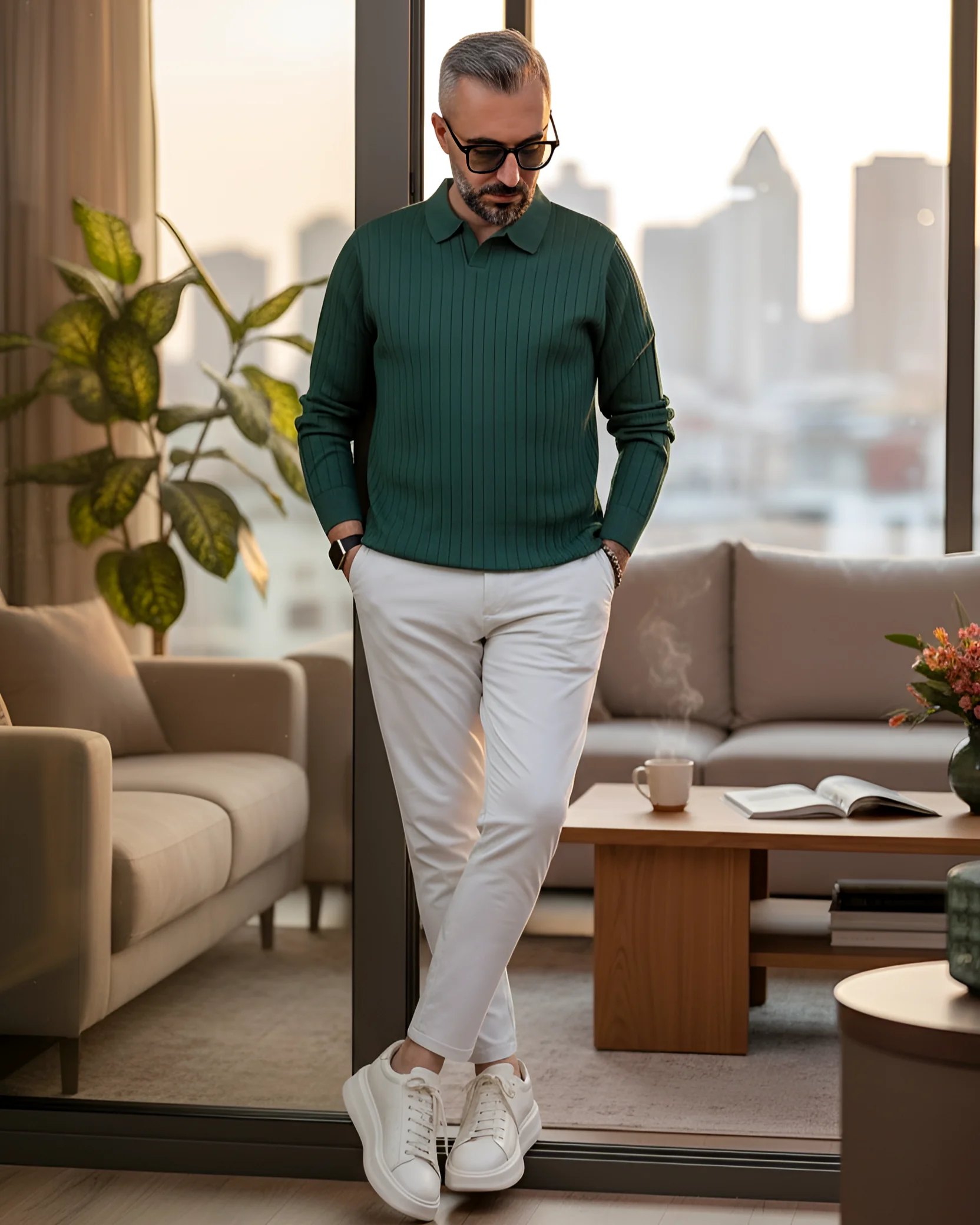 Old Money Rib Erkek Polo Yaka Triko Kazak