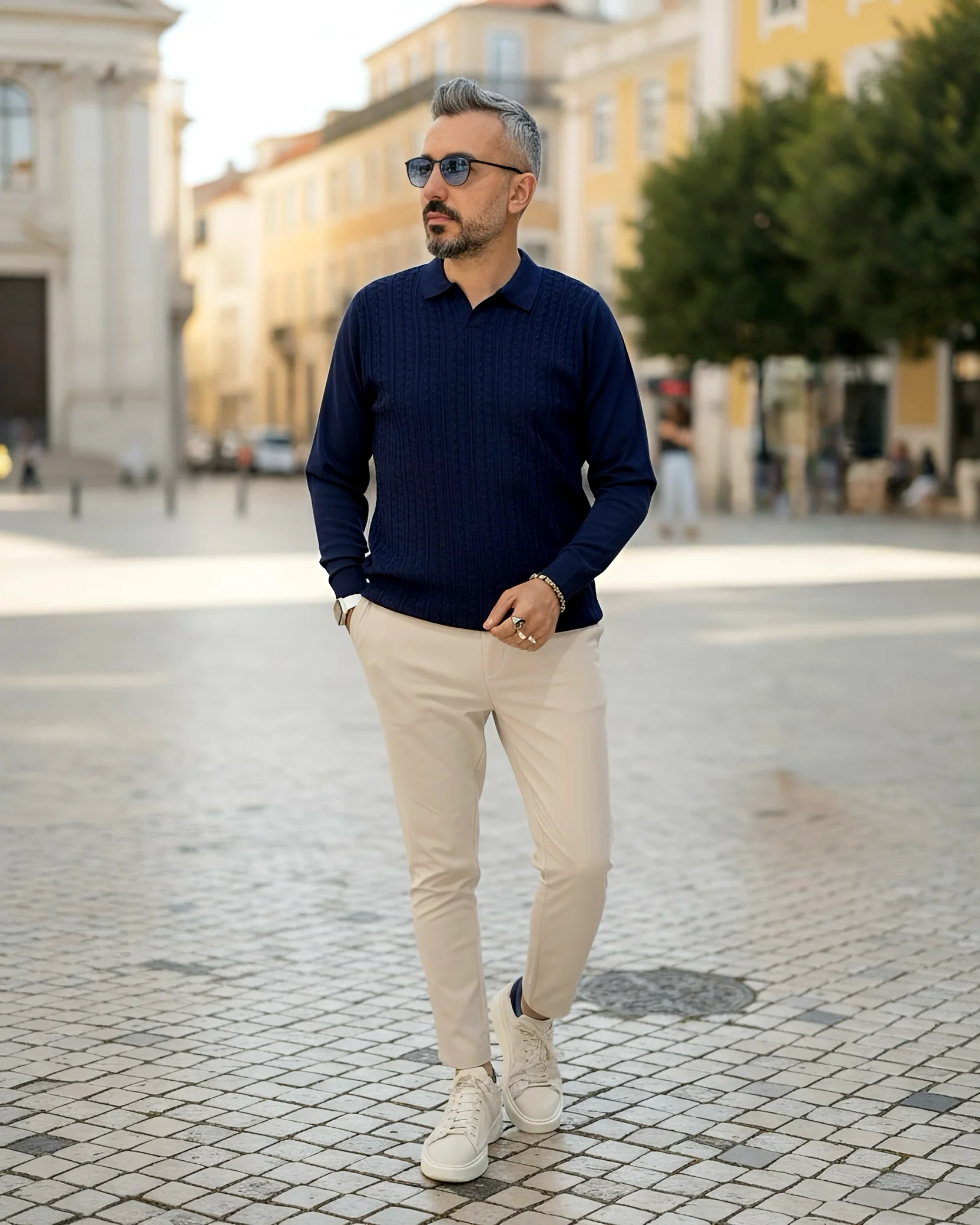 Elegance Erkek Old Money Uzun Kollu Triko Polo Yaka Kazak  - lacivert