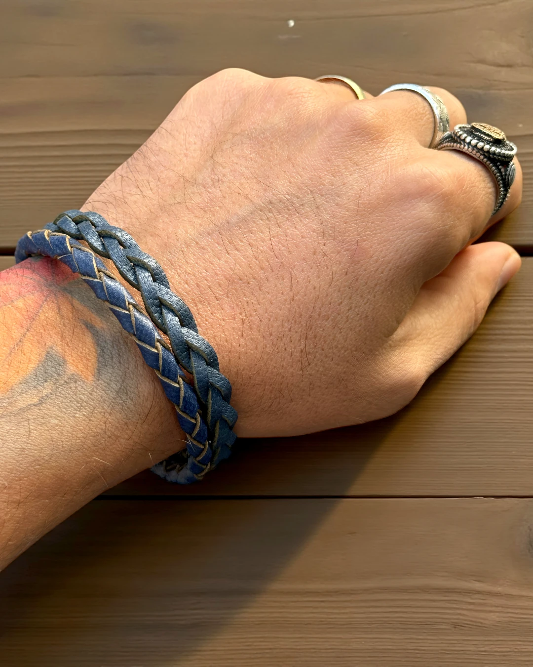 Double Braid Heritage Bileklik – Mavi & Antrasit