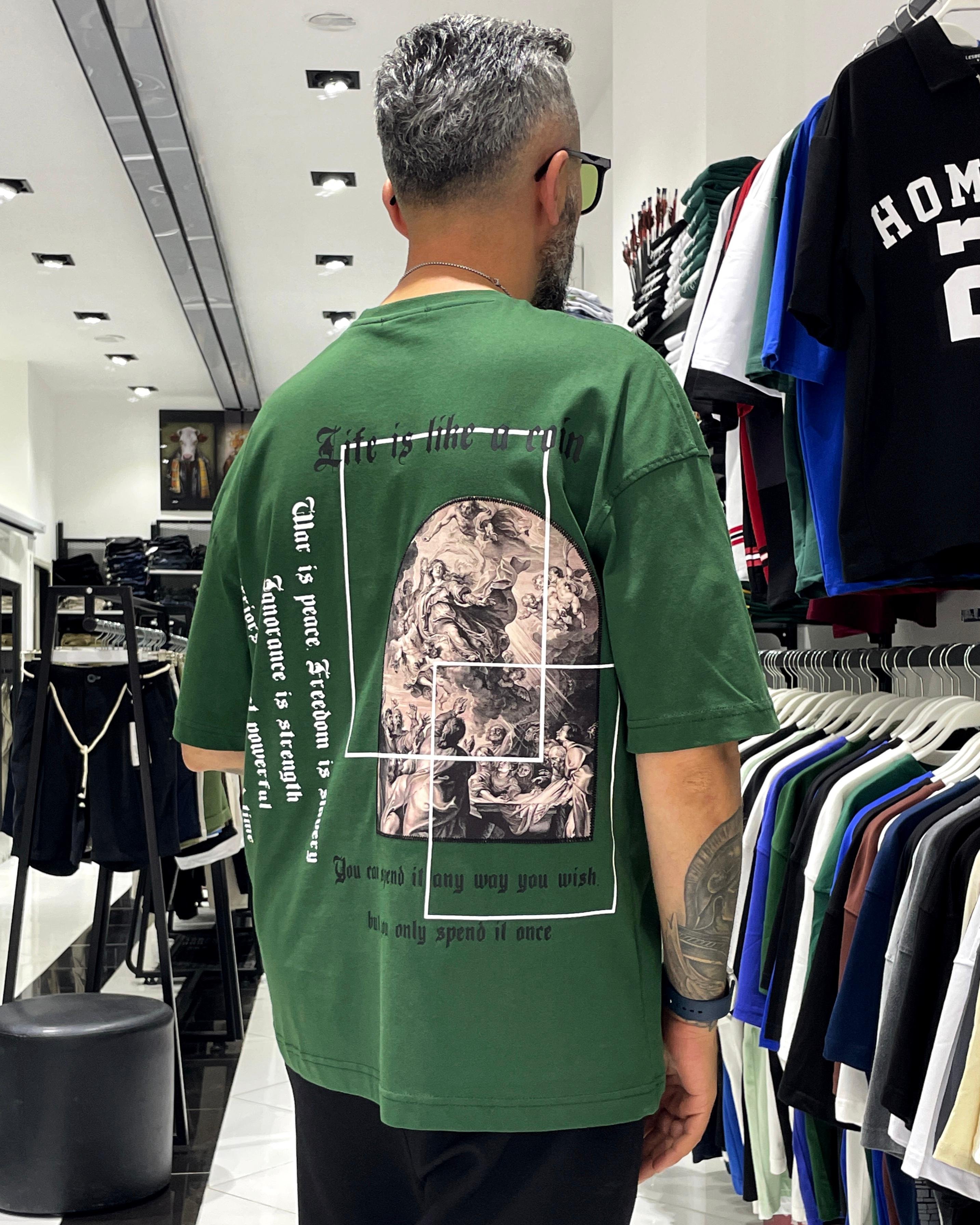 Antik Kumaş Sırt Baskılı Oversize Erkek T-Shirt