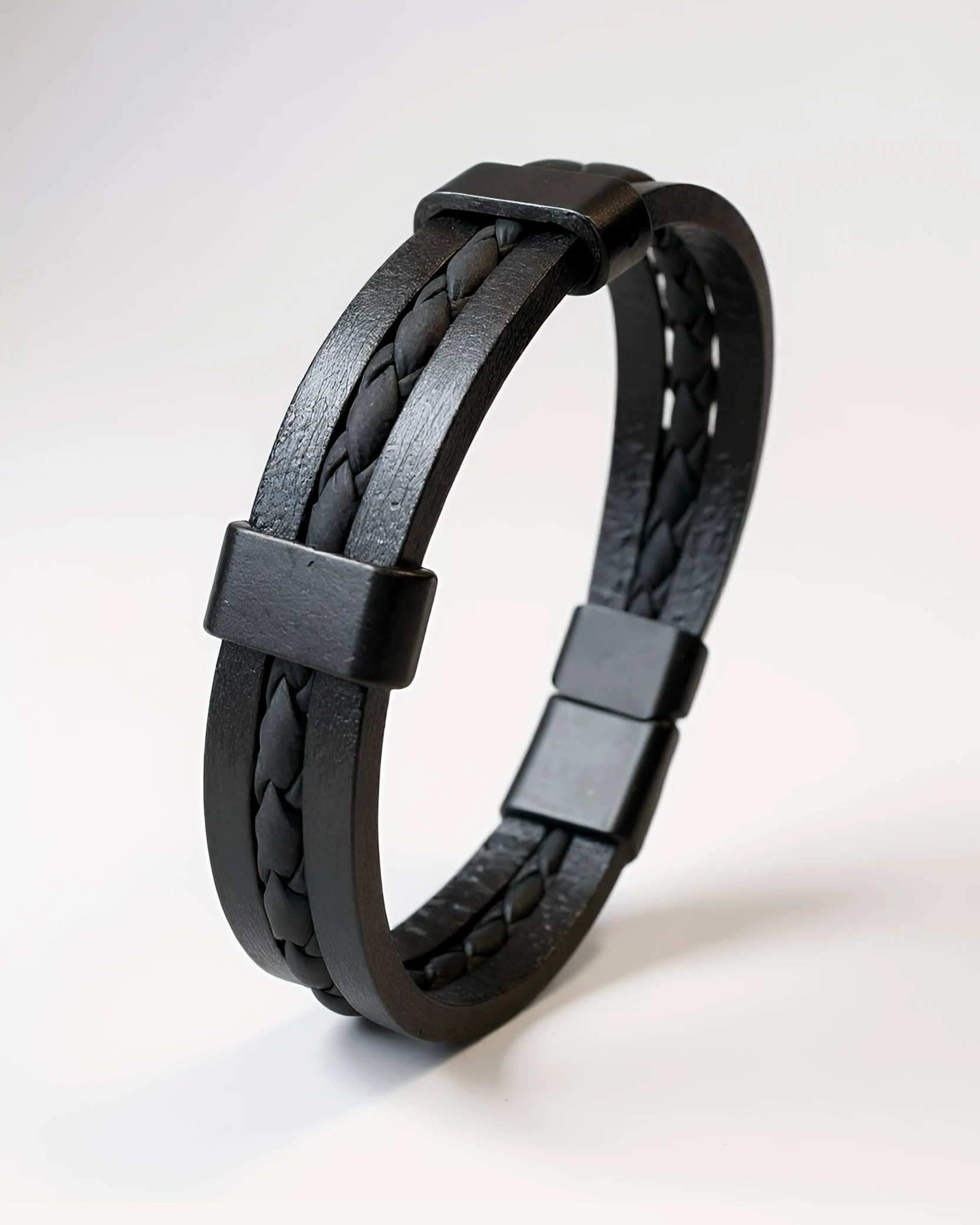Nightline Duo | Çift Şerit Örgü Siyah Erkek Bileklik