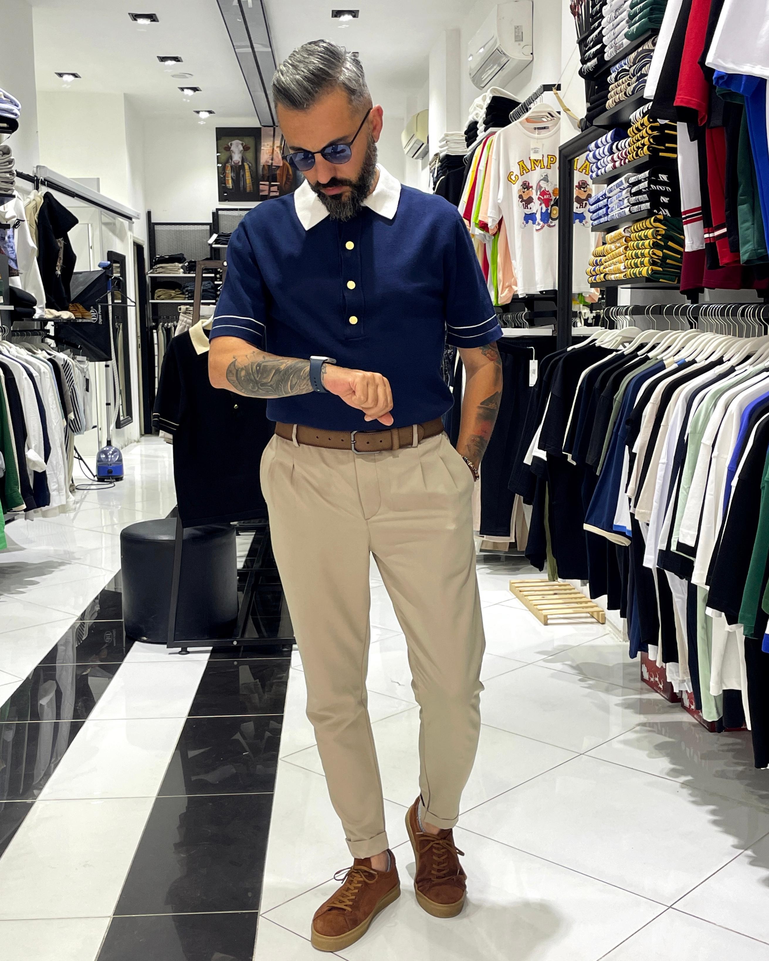 Old Money Triko Polo Yaka Erkek T-Shirt - lacivert