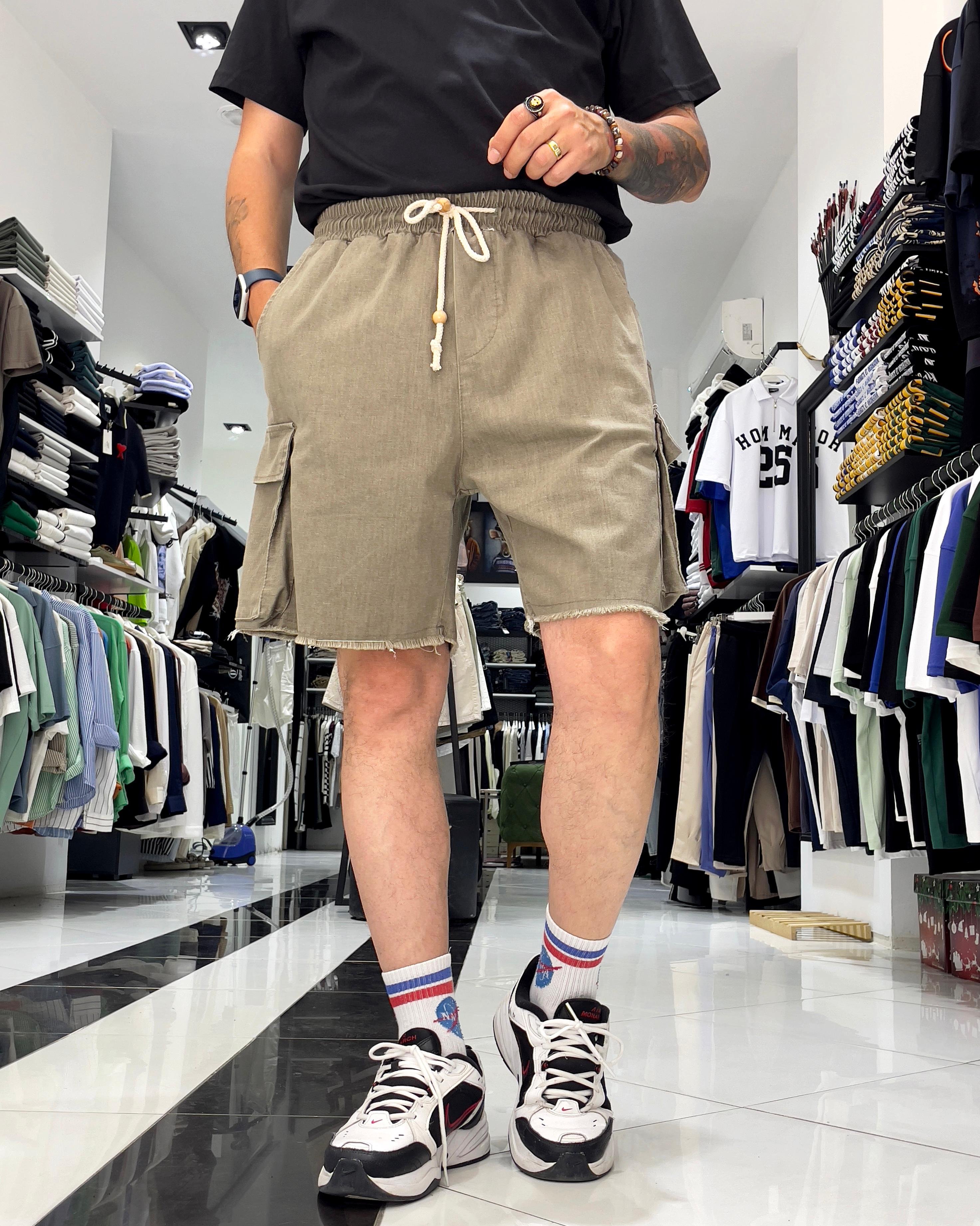 Baggy Fit Organik Denim Erkek Kargo Şort – Higo Man - antrasit