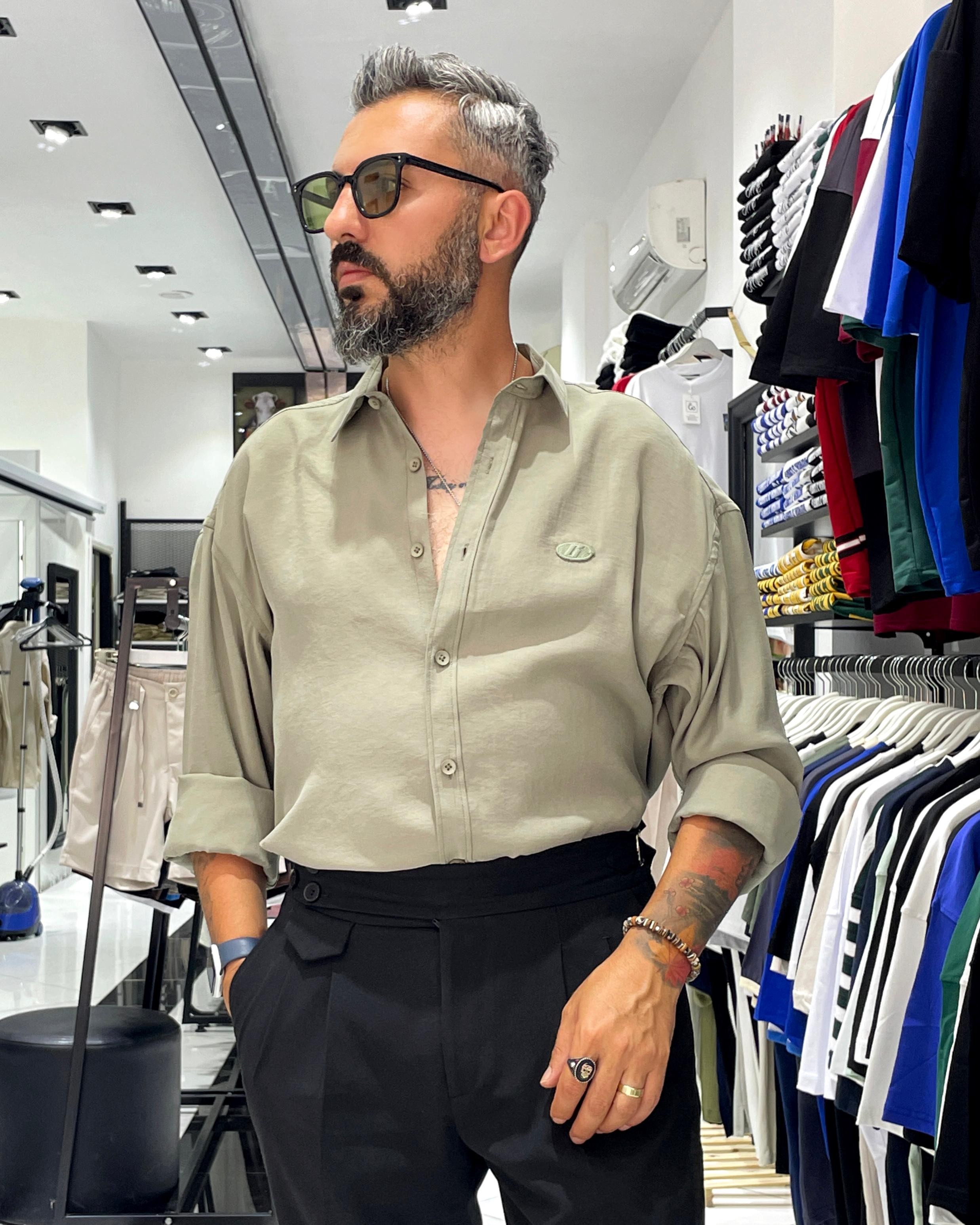 Modal Kumaş Ekstra Oversize Erkek Gömlek - yeşil