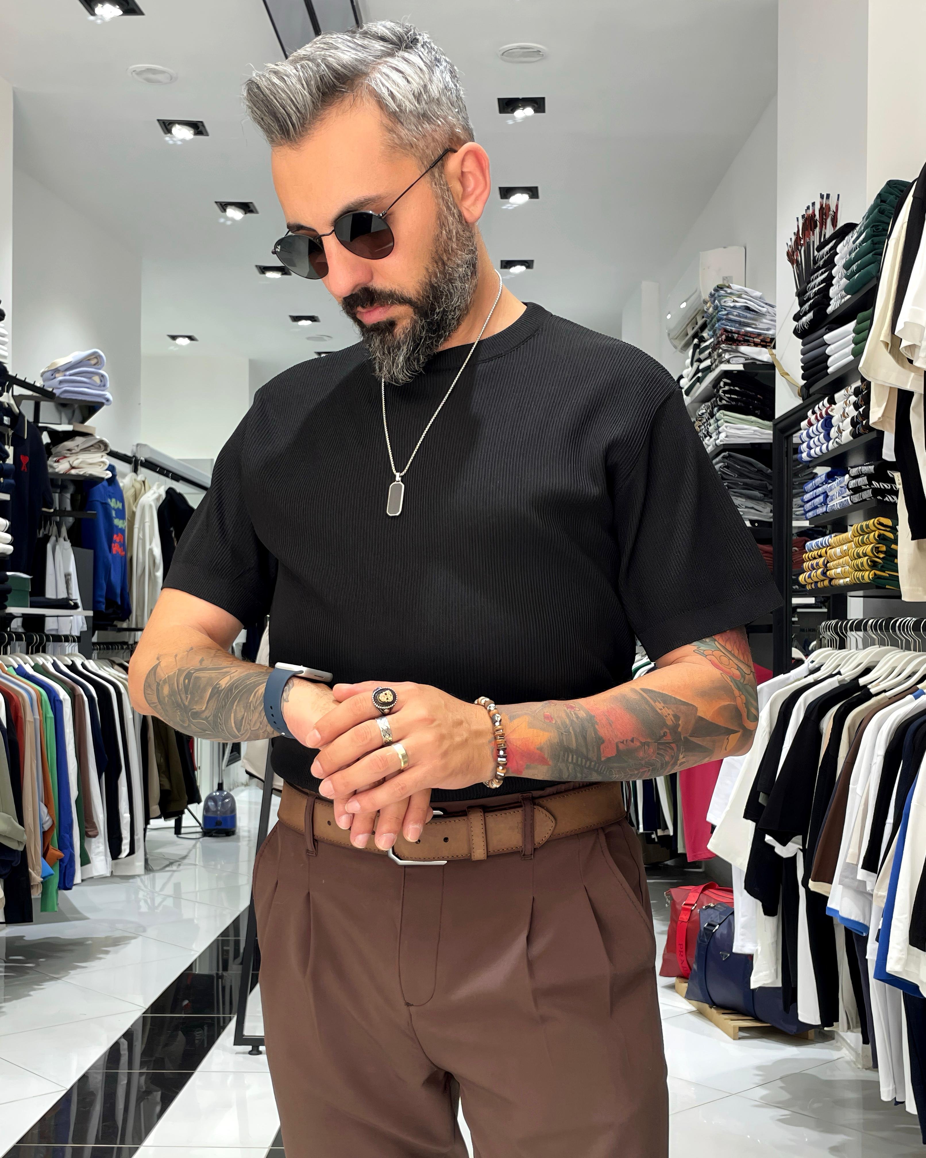 Old Money Erkek Triko T-Shirt - siyah