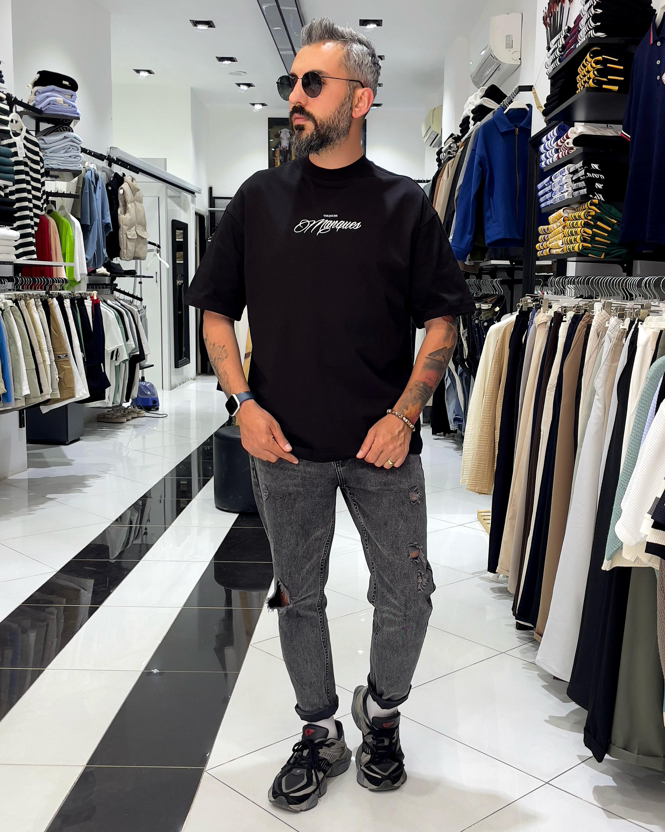 Manques Nakışlı At Figürlü Oversize Erkek T-shirt