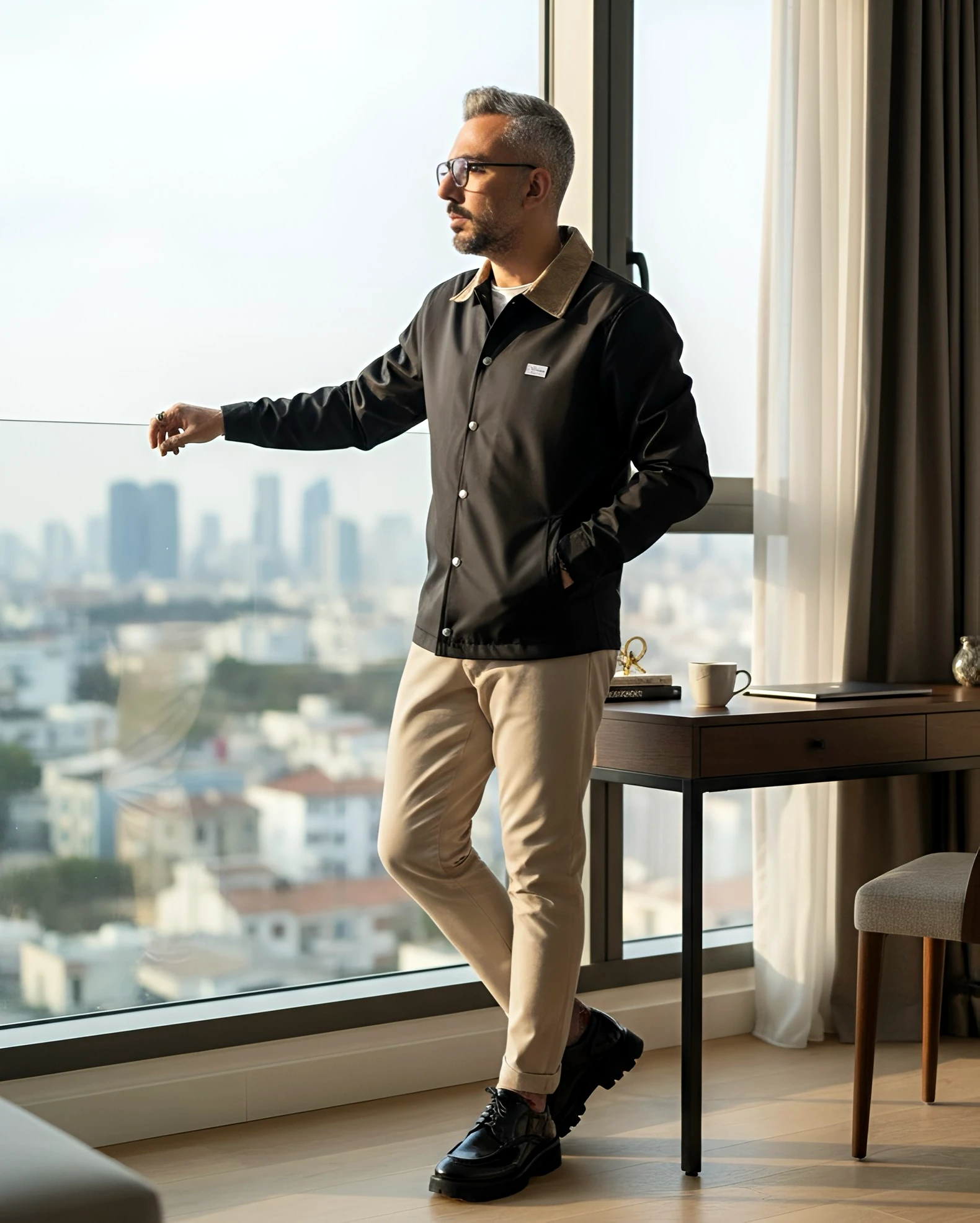 Urban Heritage | Bej Yaka Detaylı  Siyah,Lacivert Düğmeli Erkek  Ceket