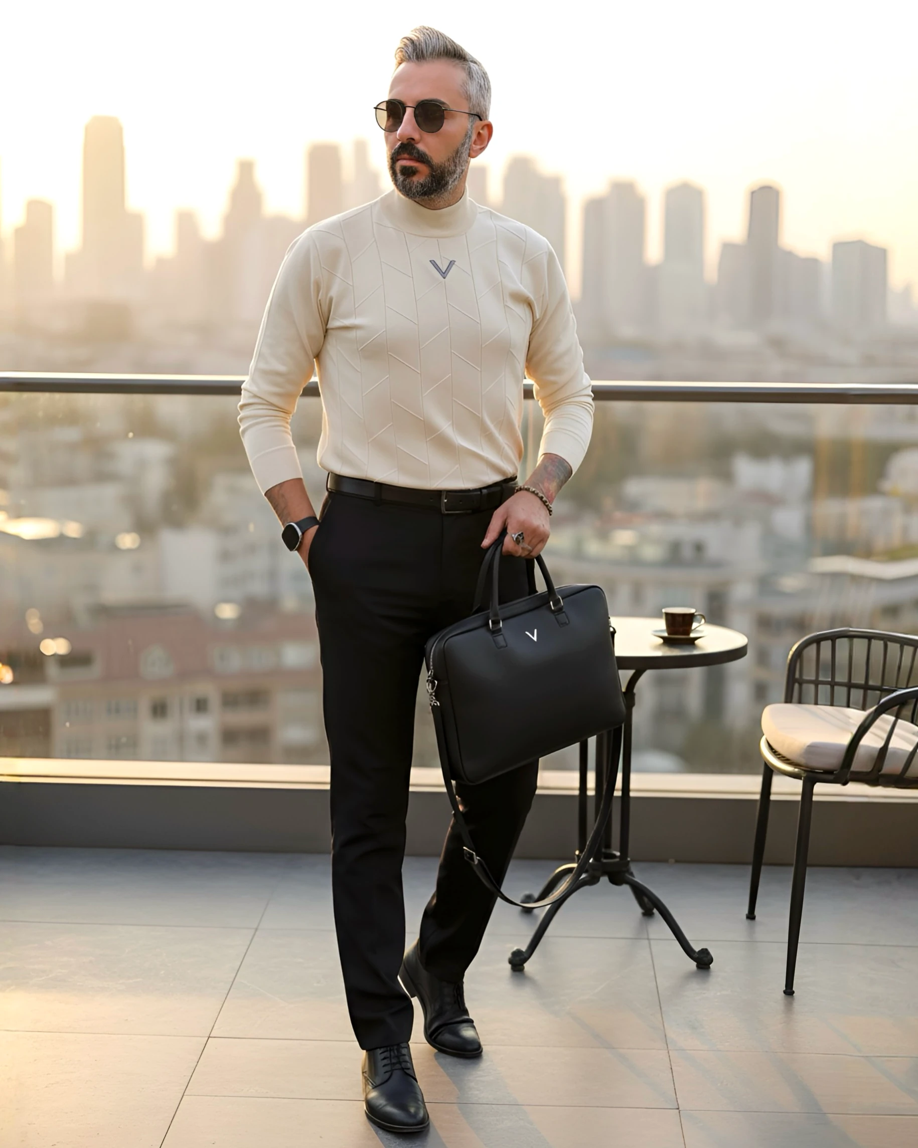 Yarım Balıkçı Desenli Triko Erkek Kazak - Kavuniçi