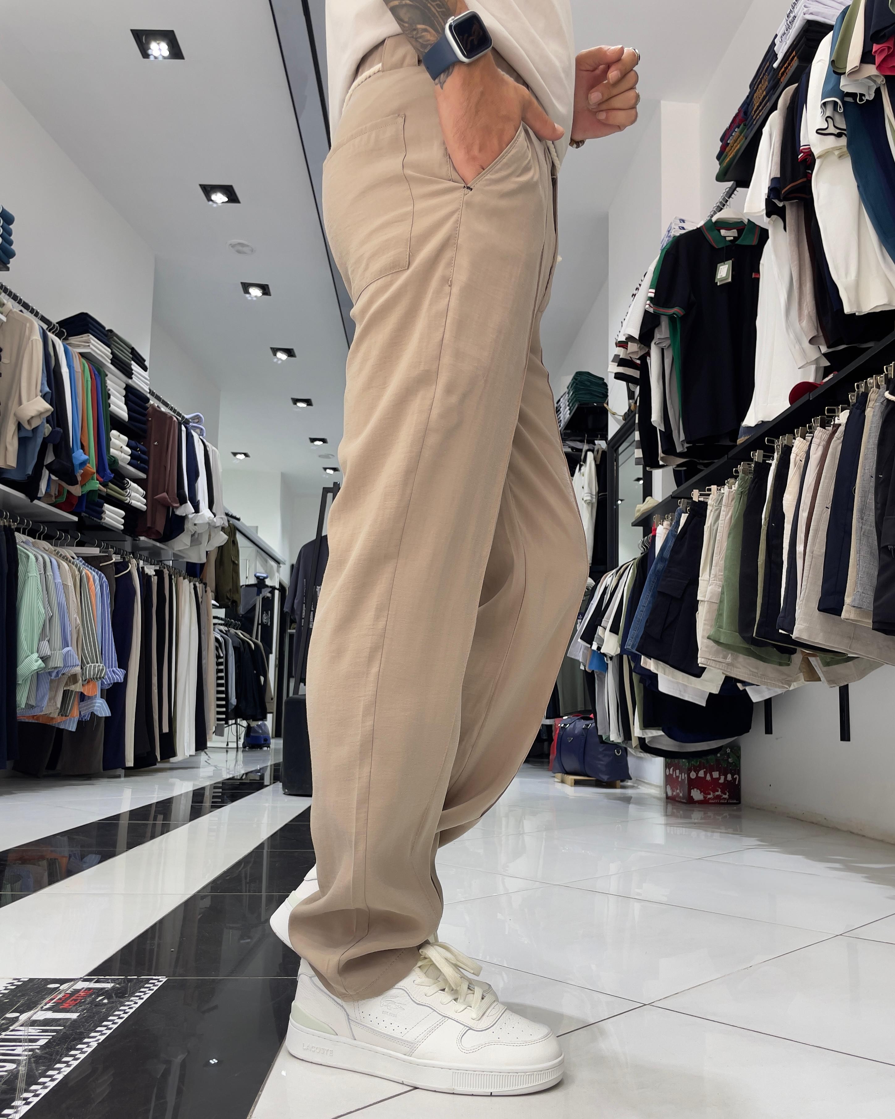 Modal Kumaş Kemer Detaylı Baggy Fit Erkek Pantolon