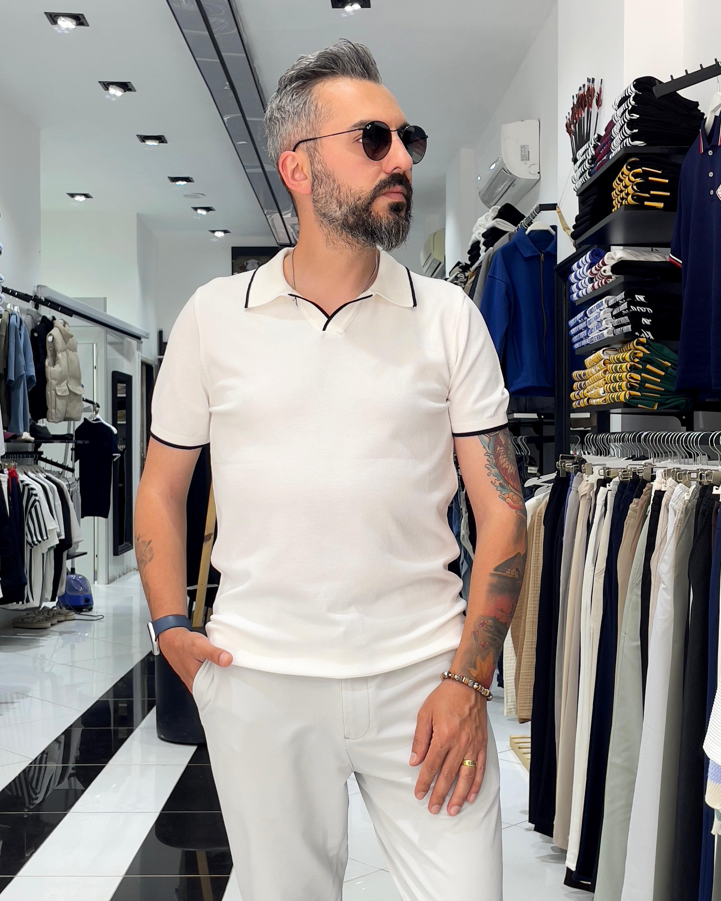 Slim Fit Kontrast Yaka Detaylı Erkek Polo Yaka T-Shirt