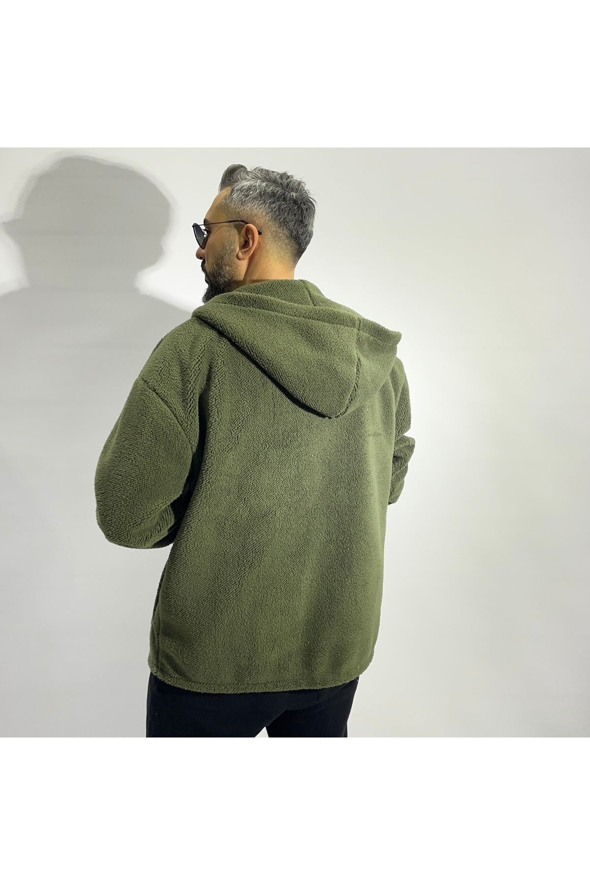 Fermuarlı Erkek Peluş Oversize Hırka