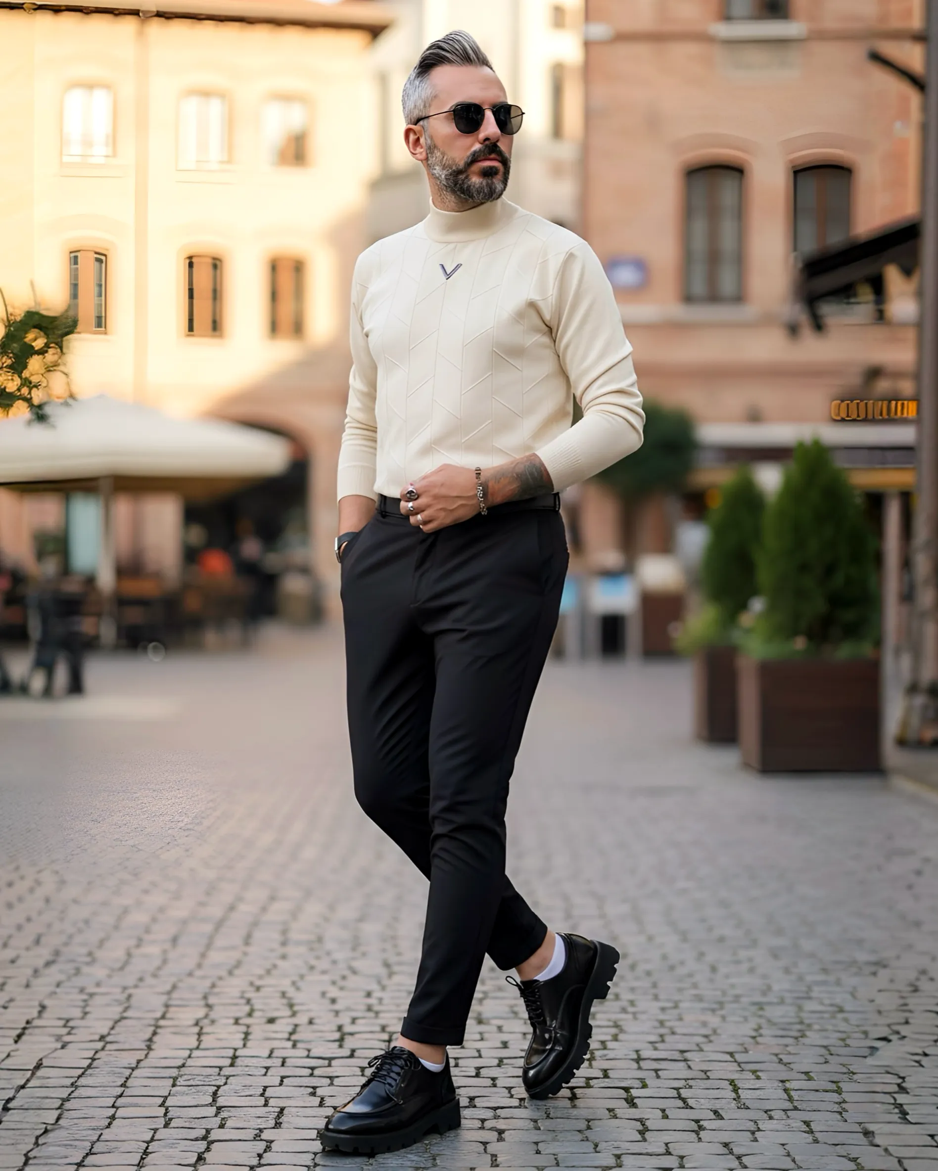 Yarım Balıkçı Desenli Triko Erkek Kazak - Kavuniçi