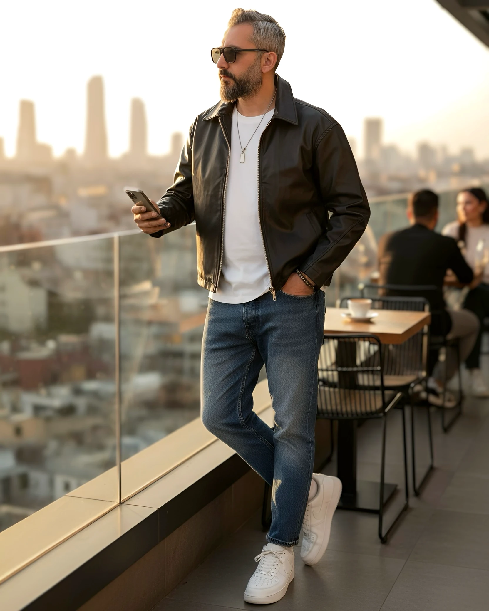 Faux Leather Boxy Fit Men's Jacket - Black