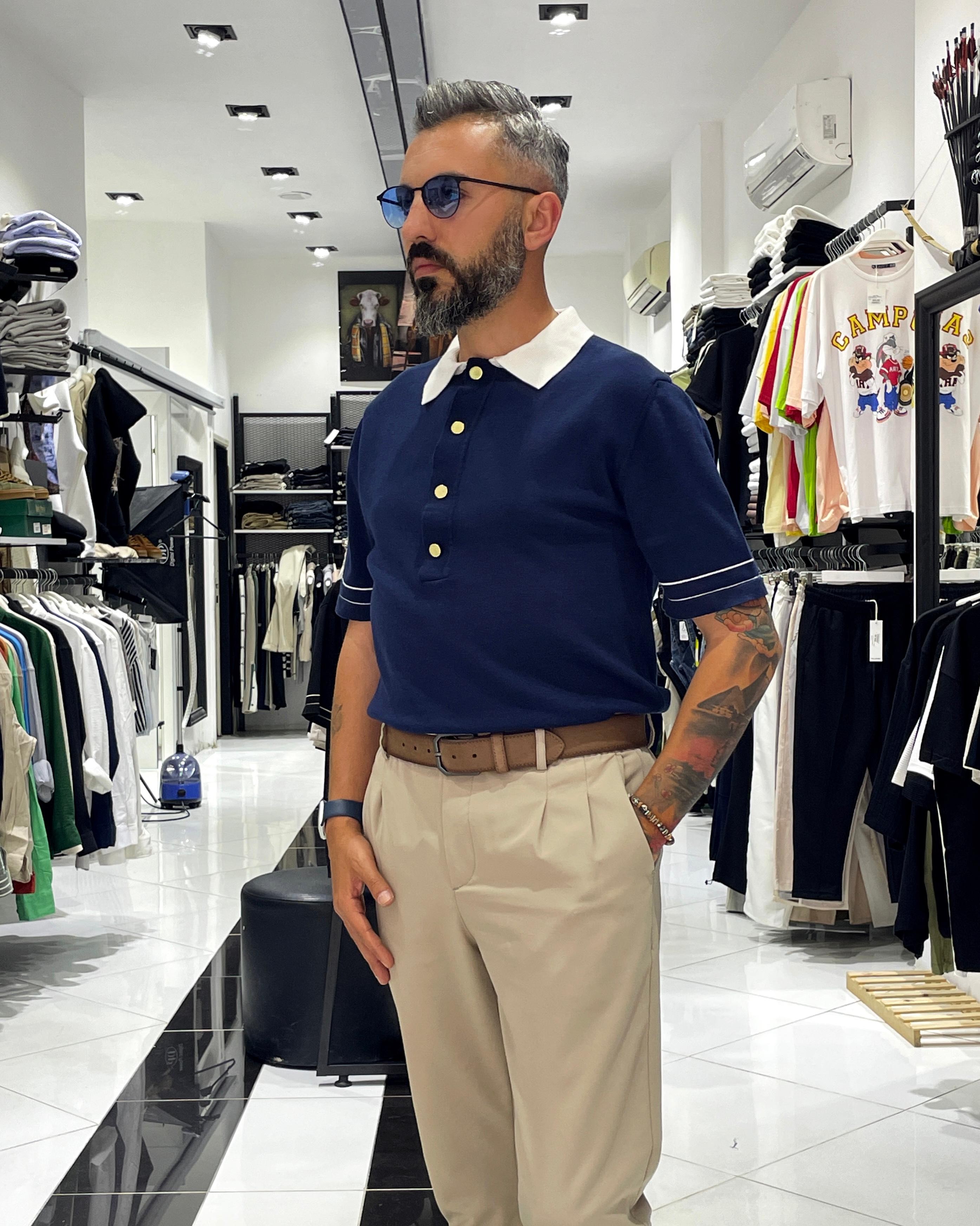 Old Money Triko Polo Yaka Erkek T-Shirt - lacivert