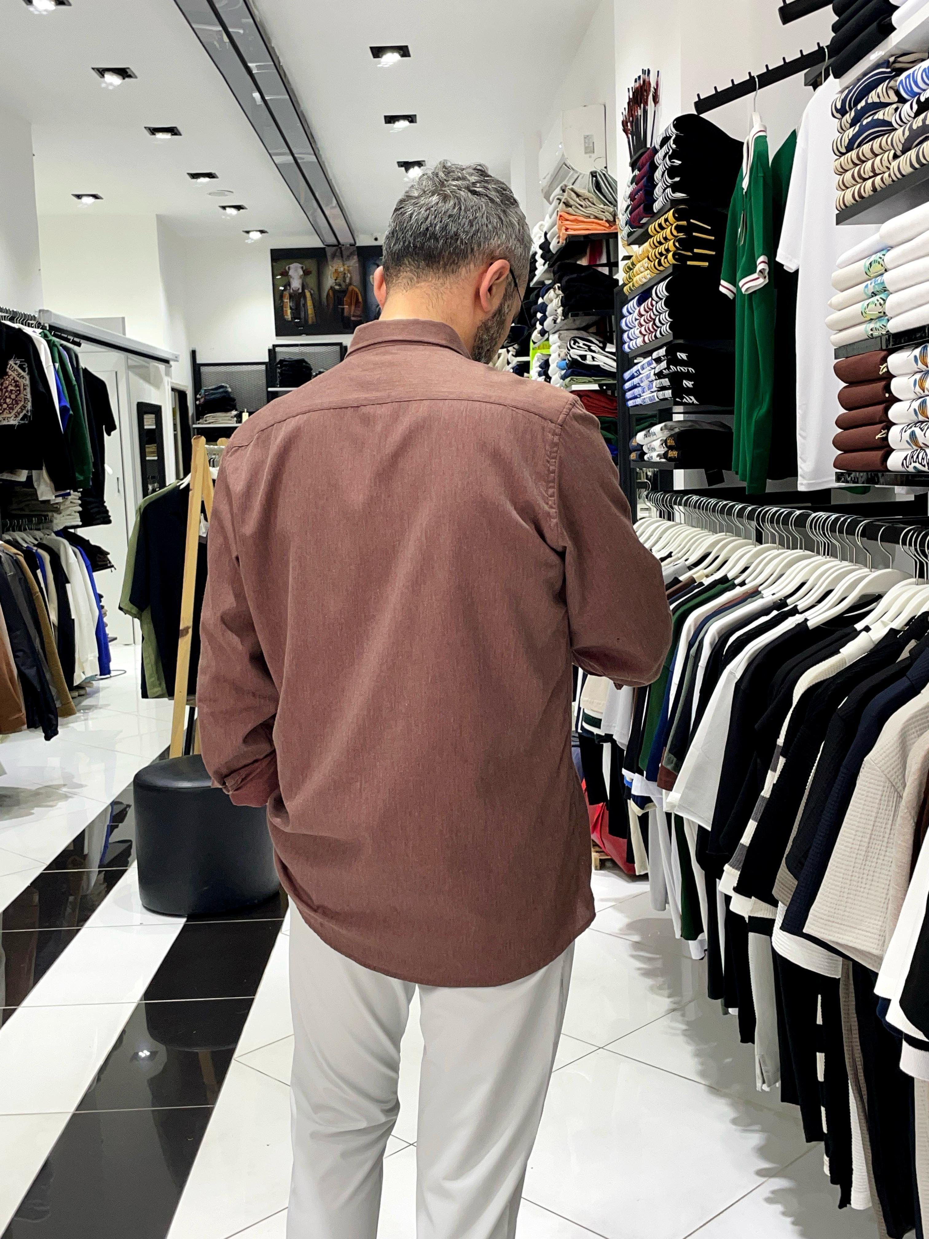 Regular Fit  Pamuklu Erkek Gömlek - bordo