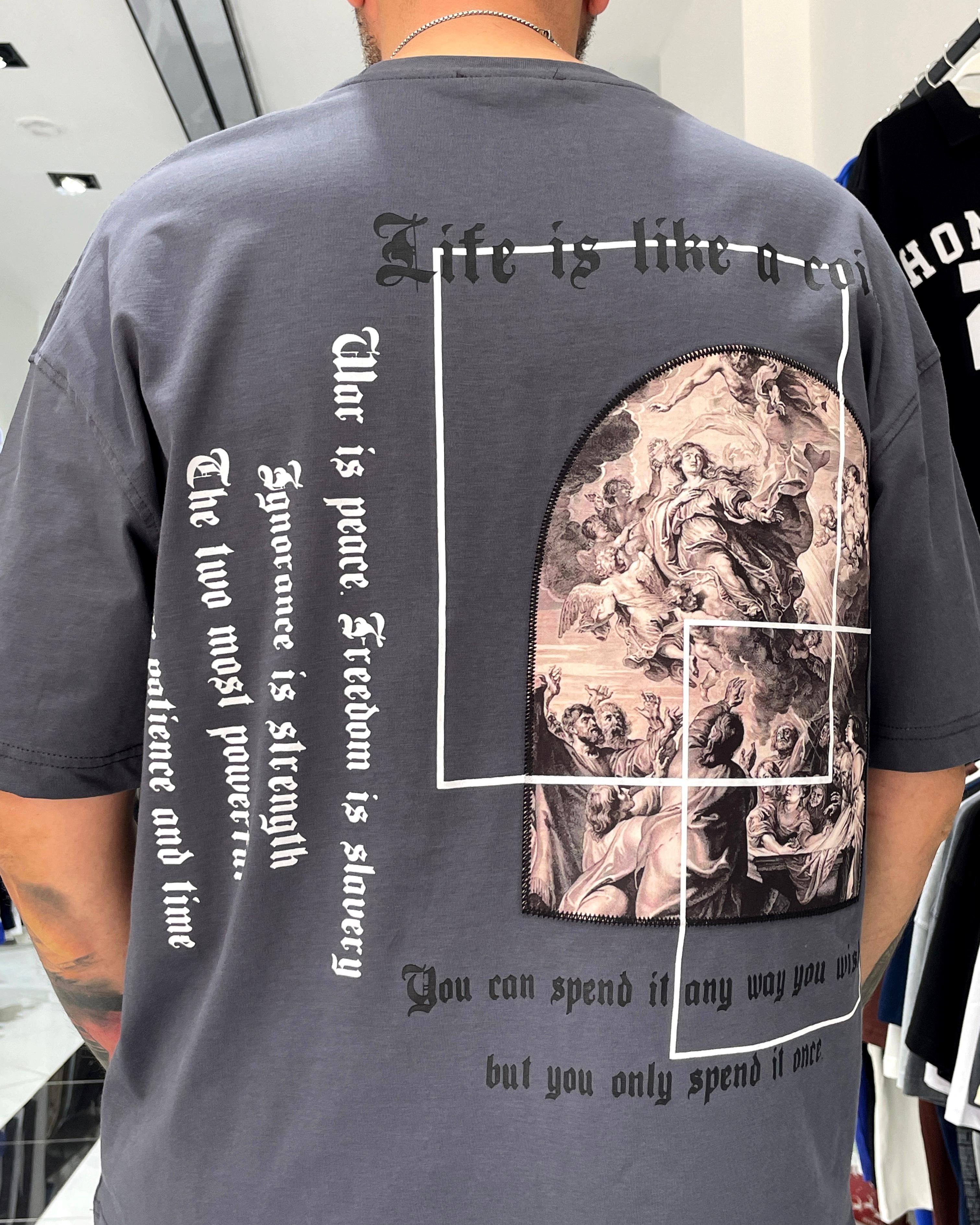 Antik Kumaş Sırt Baskılı Oversize Erkek T-Shirt