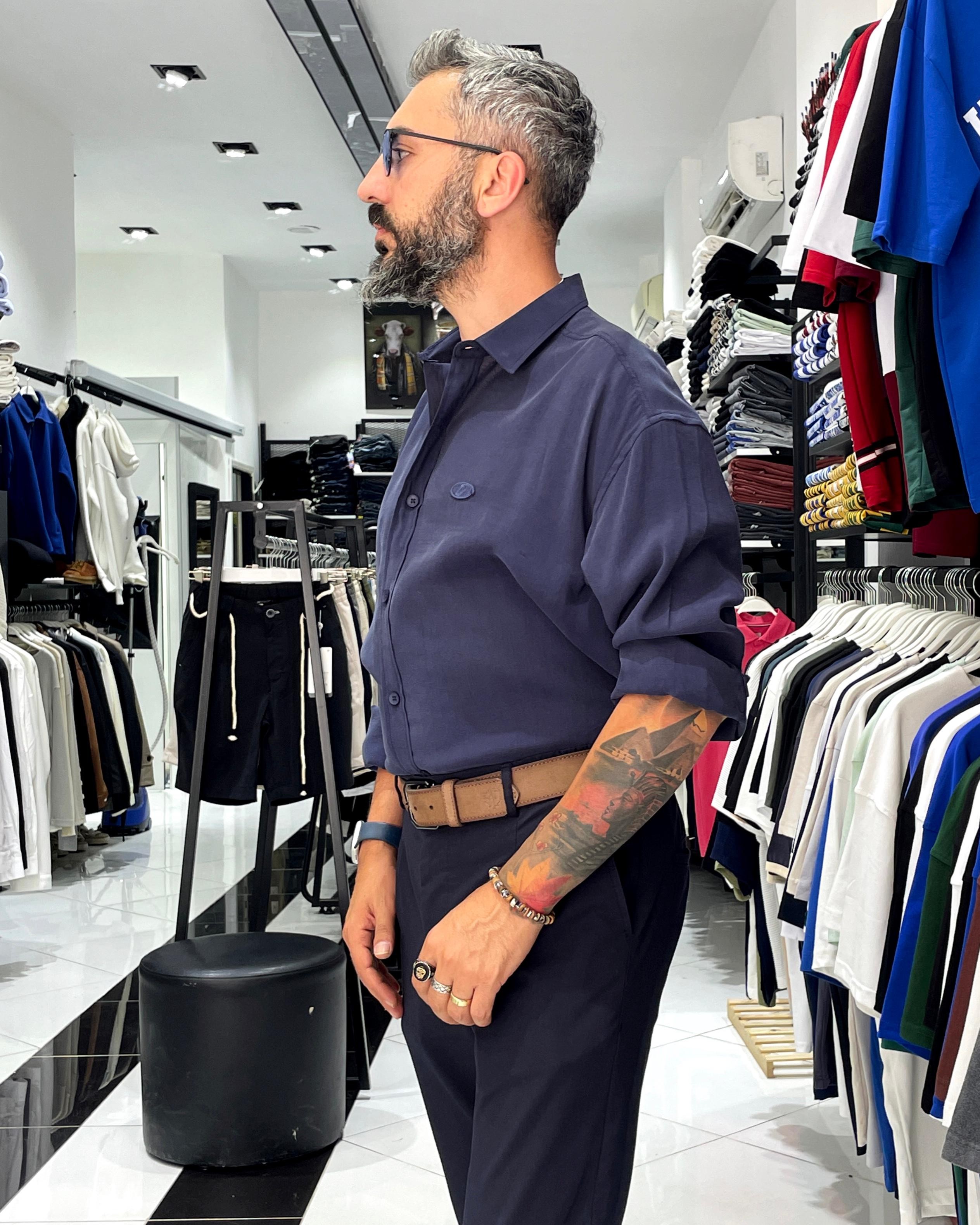 Modal Kumaş Ekstra Oversize Erkek Gömlek - lacivert