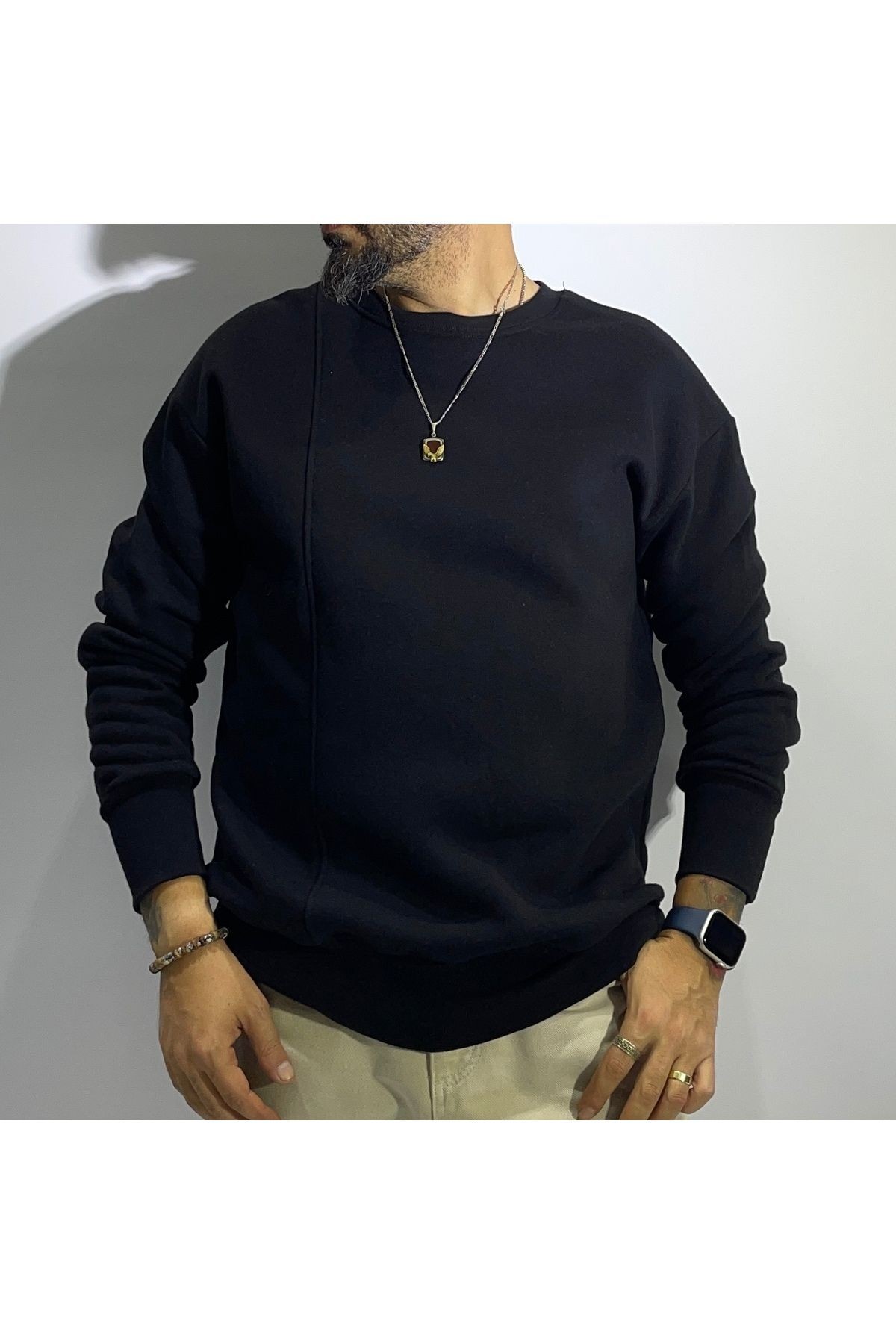 Pamuklu Basic Oversize Erkek Sweatshirt - siyah