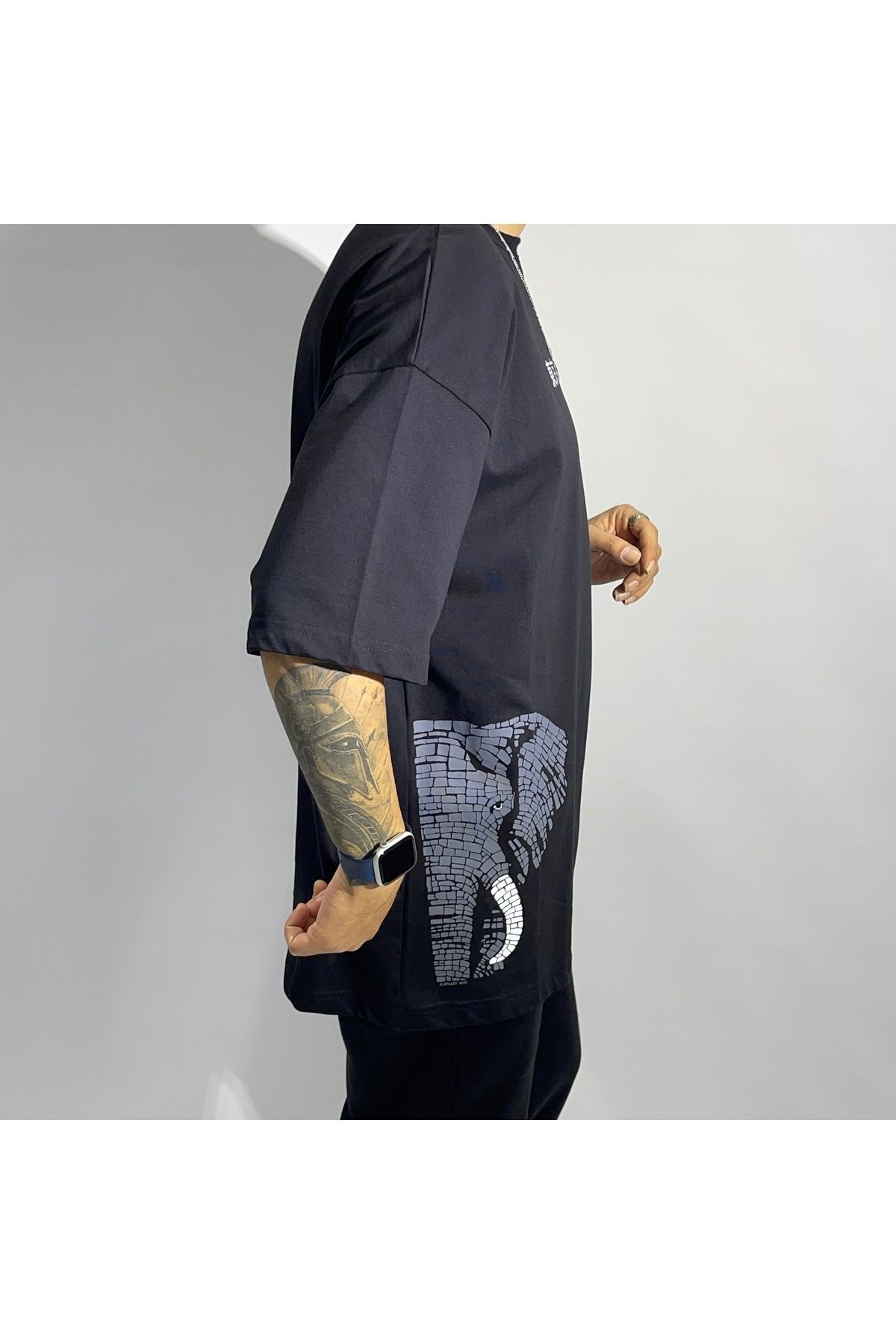 Tokyo Temalı Siyah Erkek Oversize T-Shirt