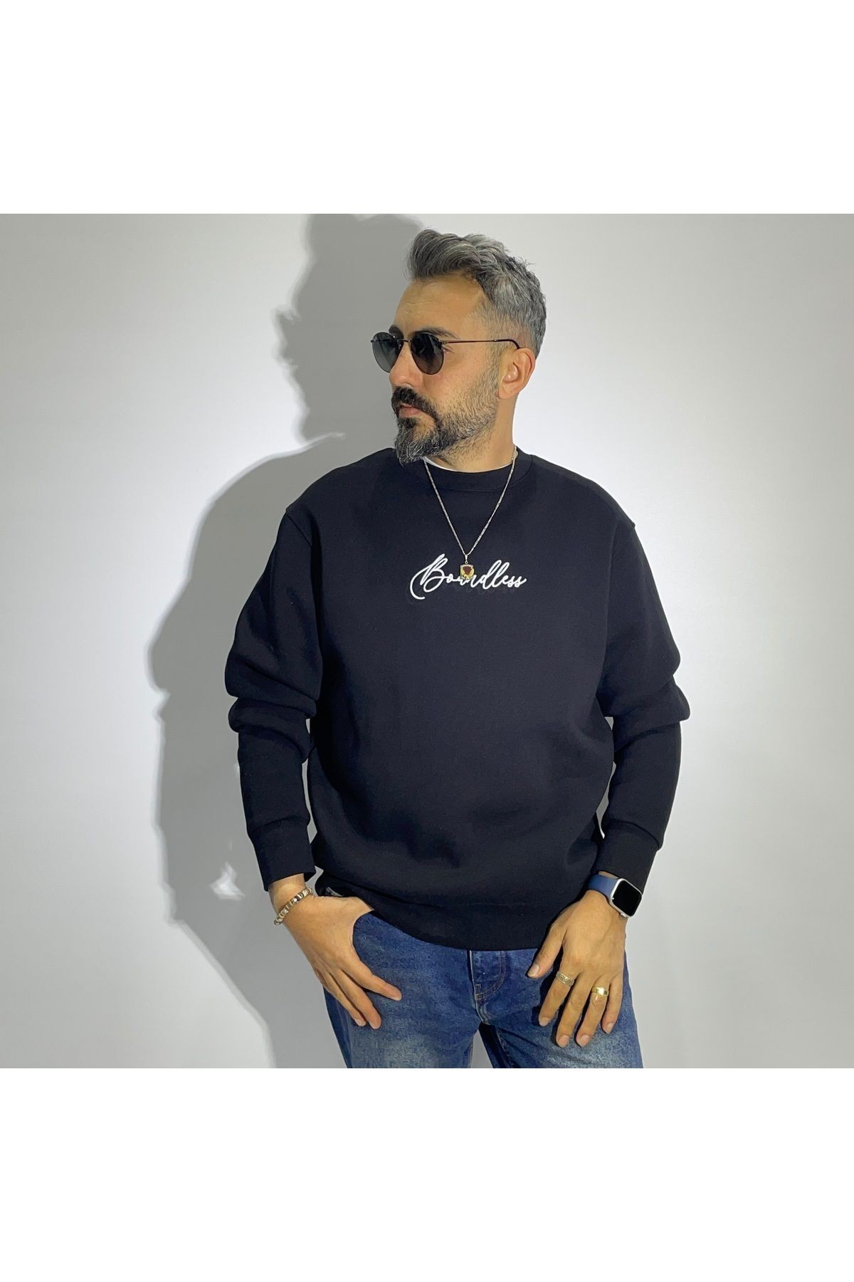 Sırtı Kumaş Baskılı Erkek Oversize Sweatshirt