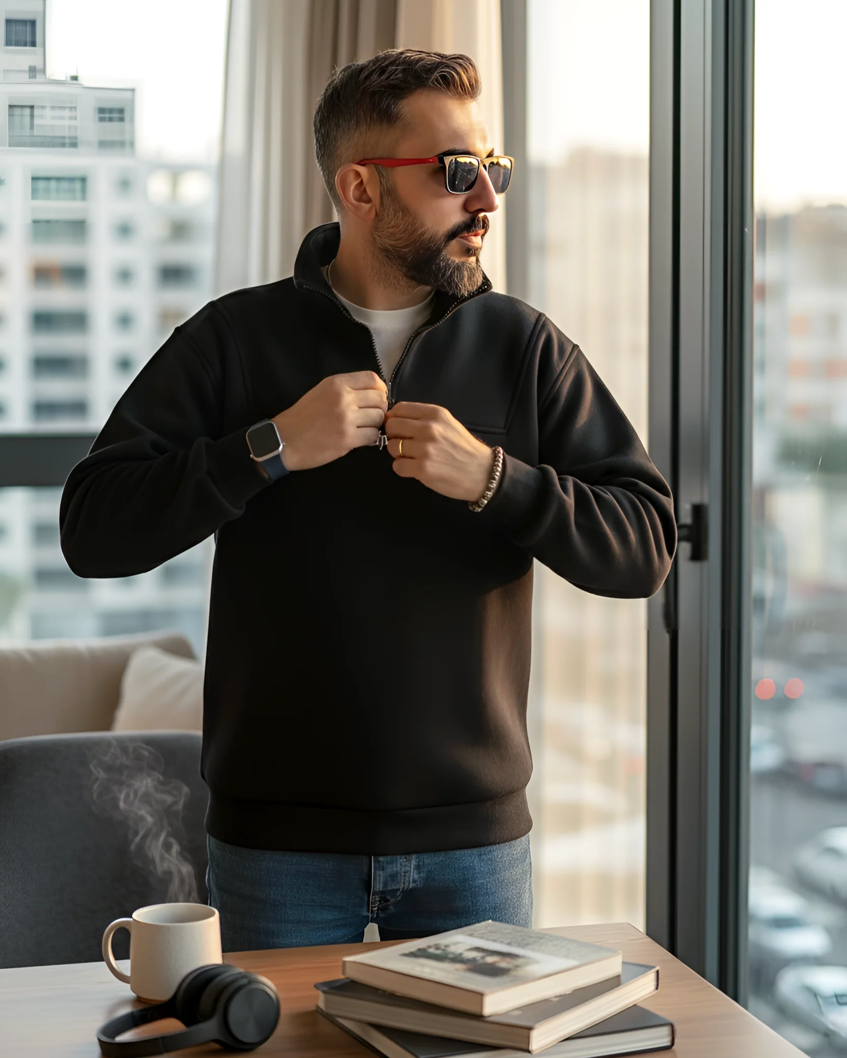 Yarım Fermuarlı Oversize Erkek Sweatshirt