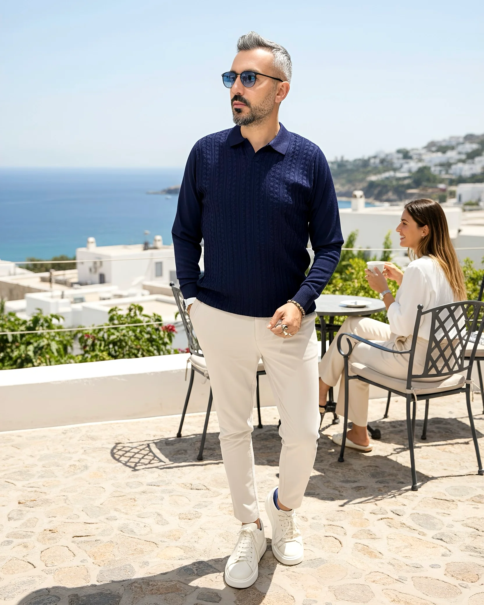 Elegance Erkek Old Money Uzun Kollu Triko Polo Yaka Kazak  - lacivert