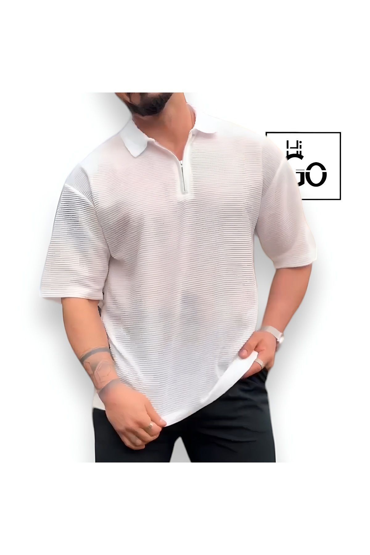 Oversize Fermurlı Polo Yaka T-Shirt