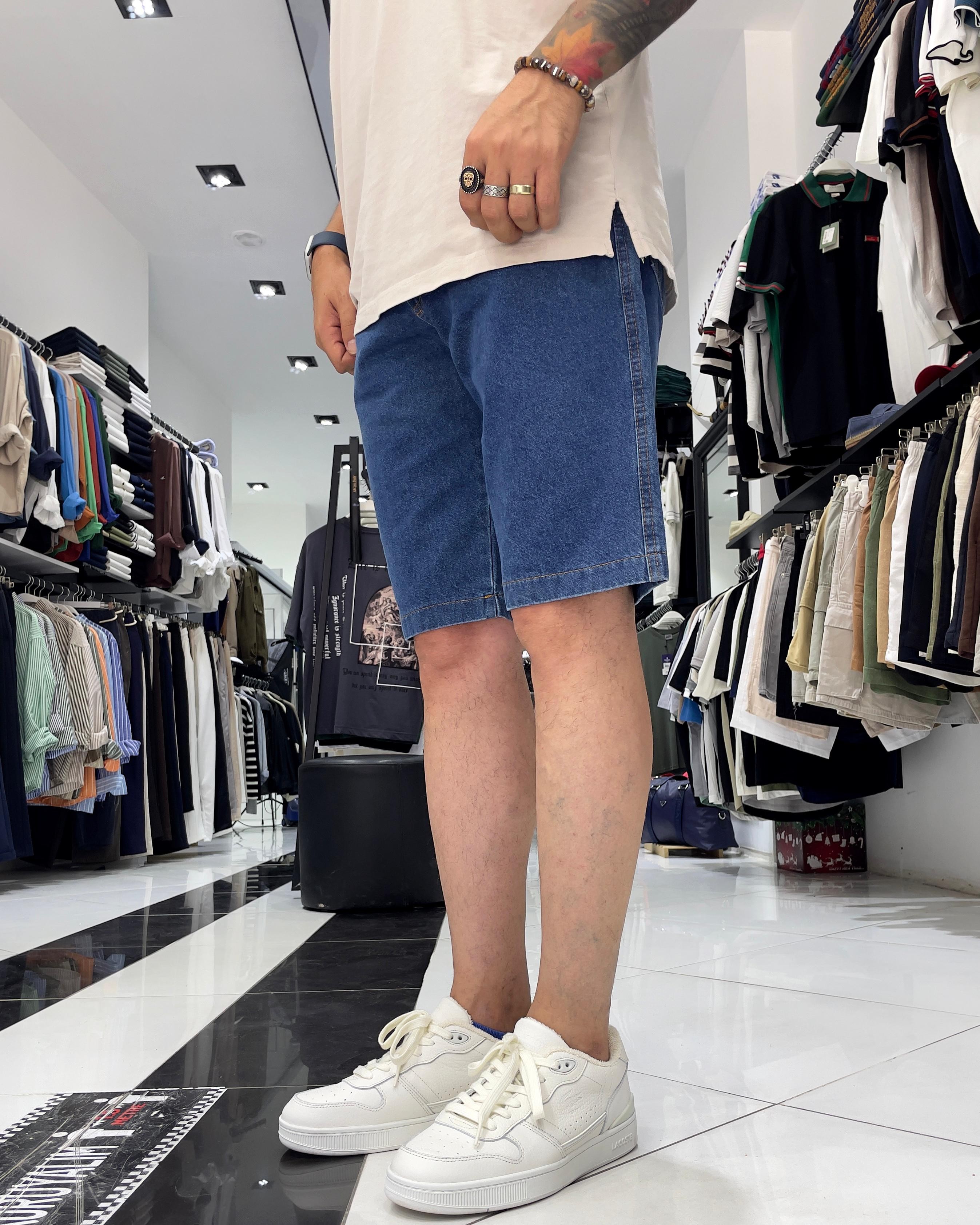 Basic Erkek Relaxed Fit Jean Şort - mavi