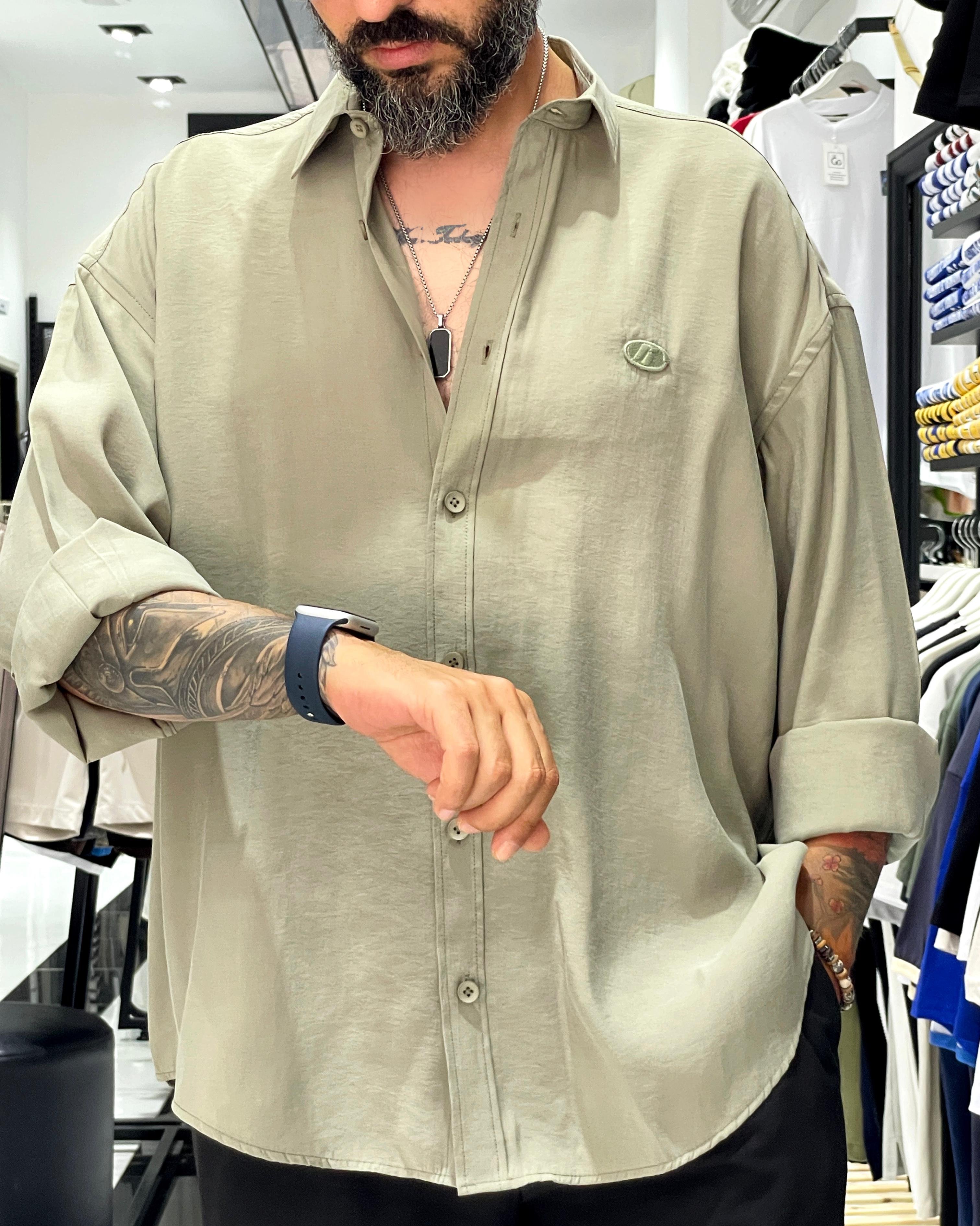 Modal Kumaş Ekstra Oversize Erkek Gömlek - yeşil
