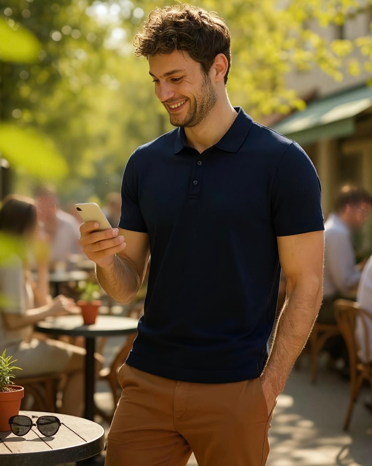 Modal Kumaş Erkek Polo Yaka Slim Fit T-Shirt - lacivert