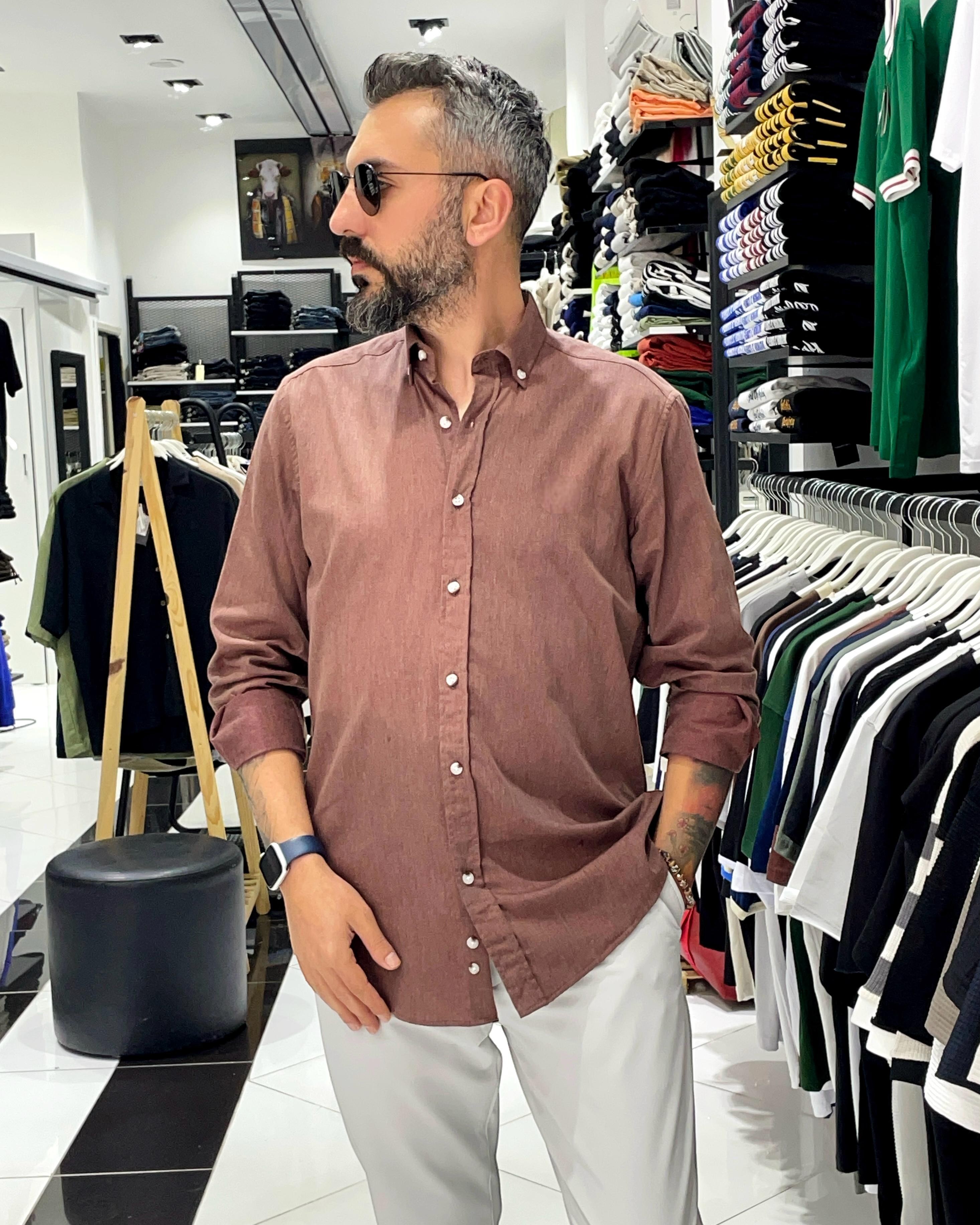Regular Fit  Pamuklu Erkek Gömlek - bordo