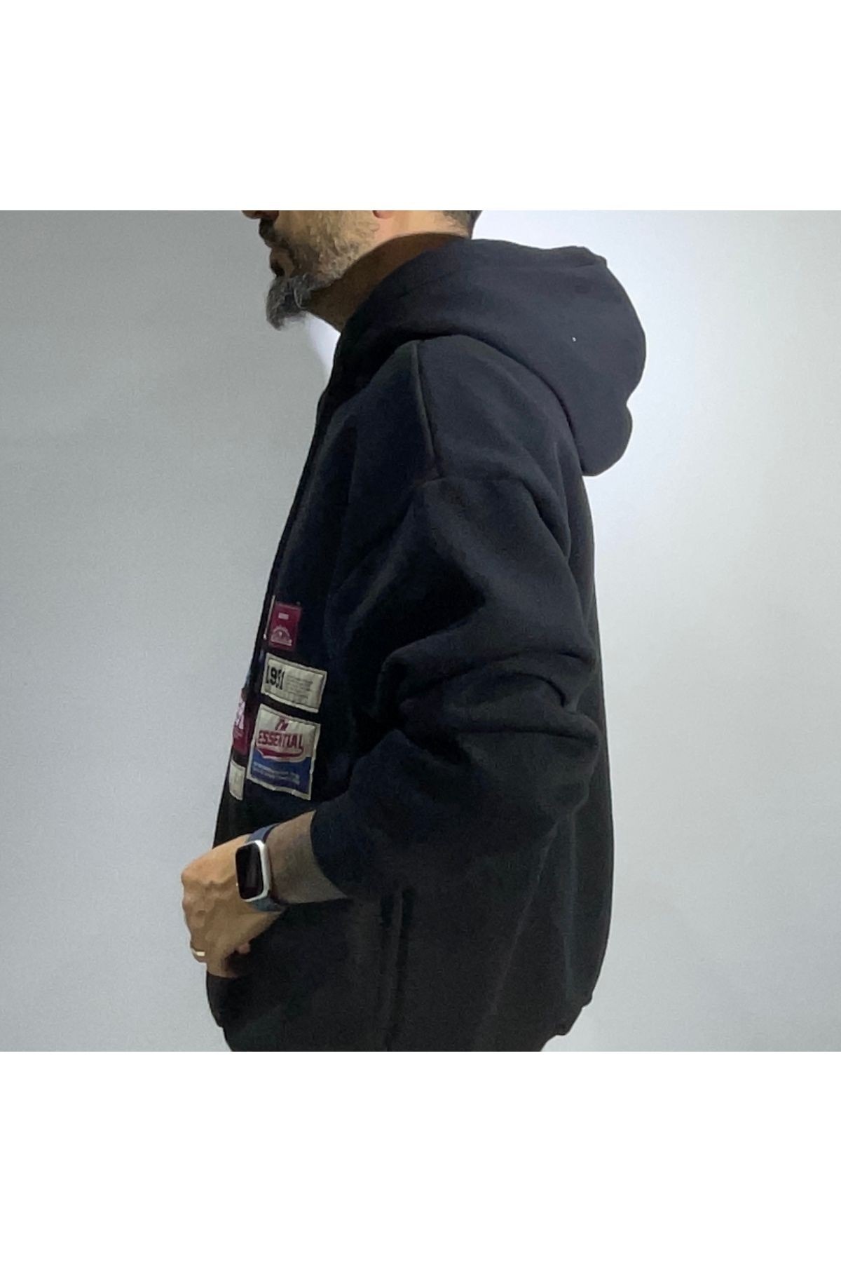 Patchli Oversize Erkek Hoodie