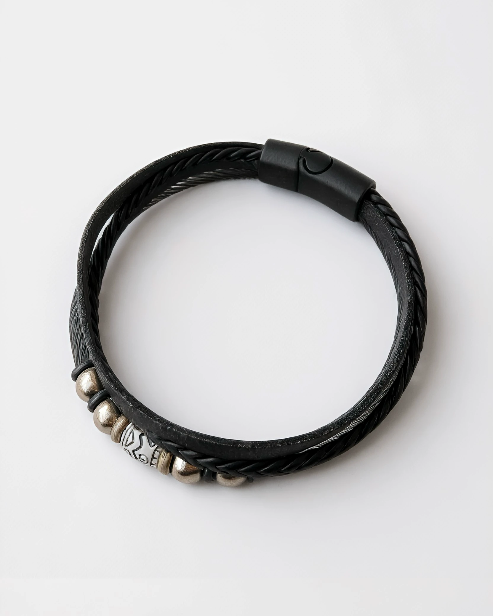 Midnight Forge Çelik Deri Erkek Bileklik