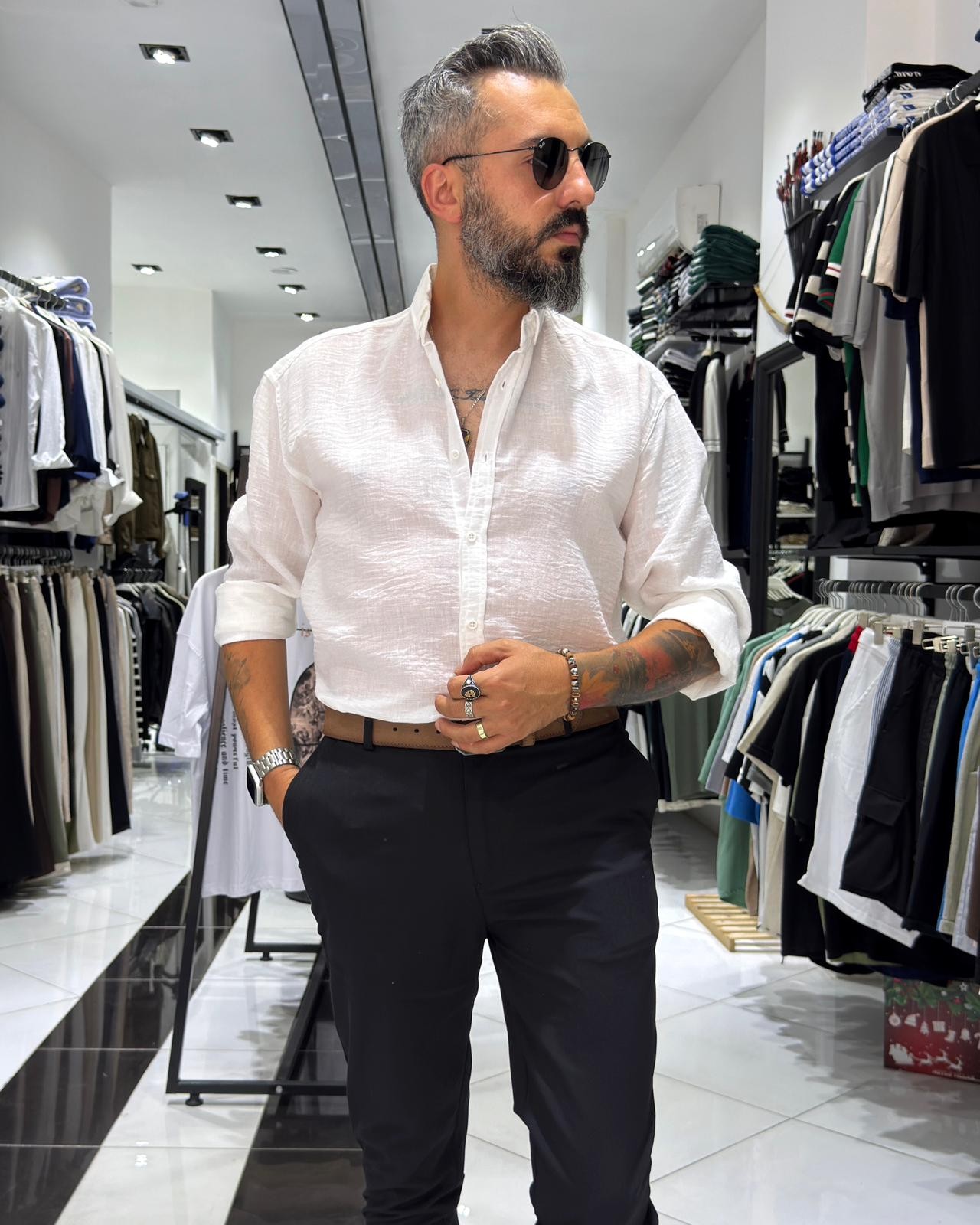 Müslin Kumaş Basic Düğmeli Erkek Gömlek - beyaz