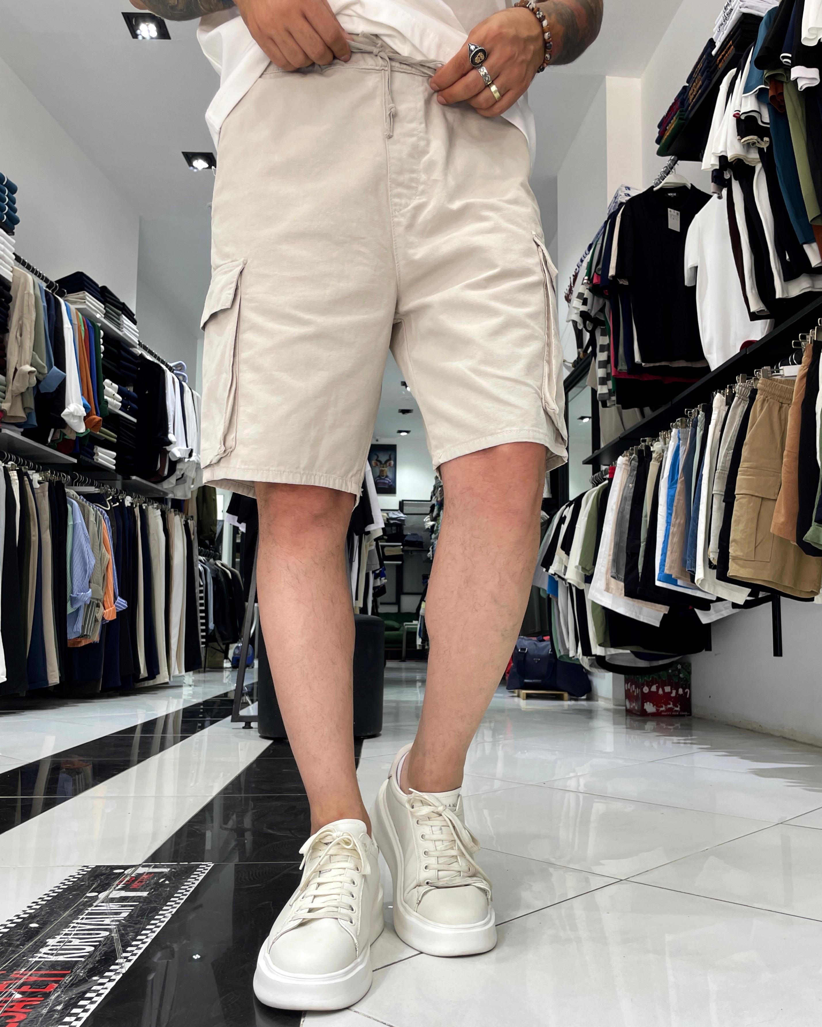Relax fit Erkek Kargo Şort - bej