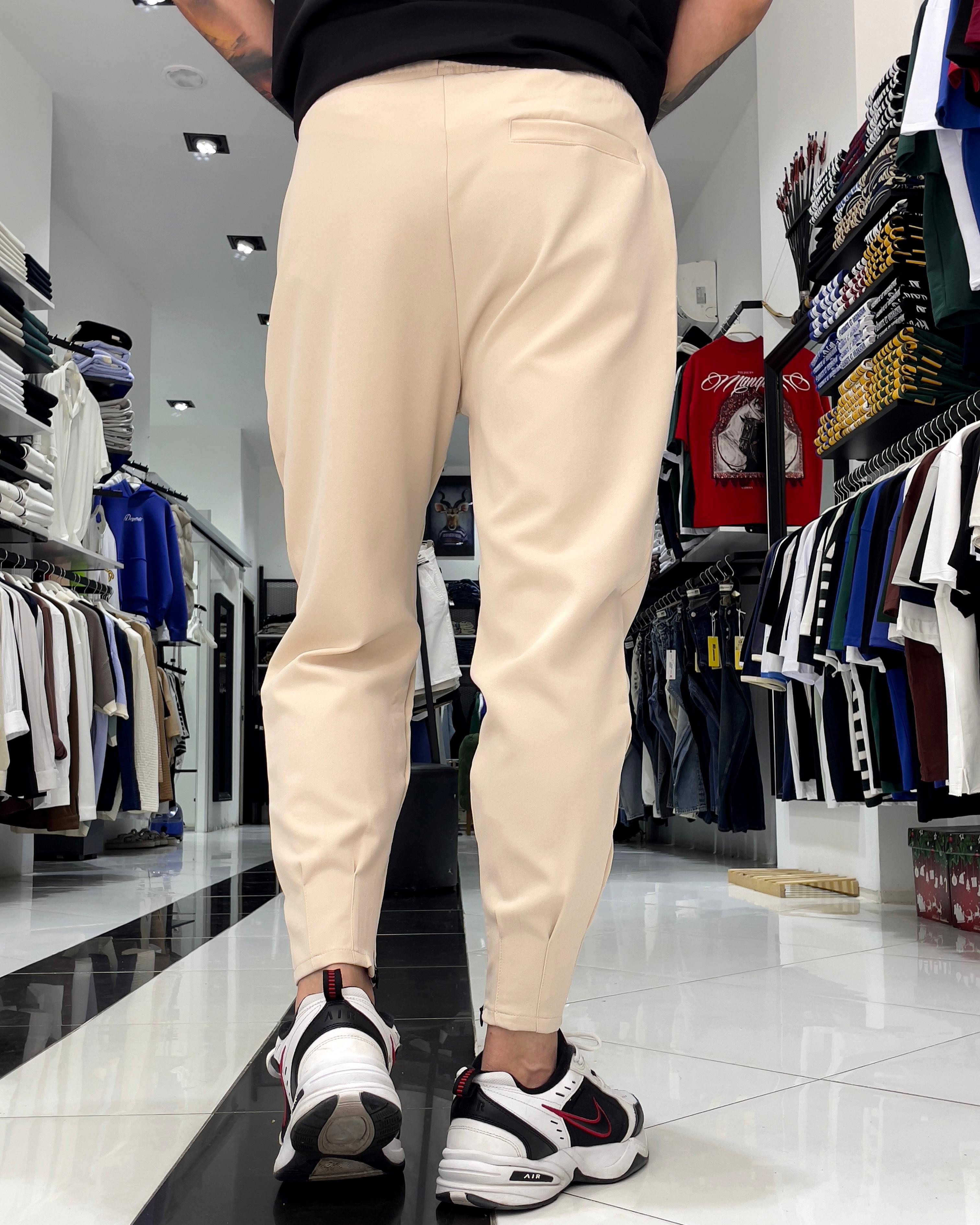 Zippered Jogger Pants Gray - Cream